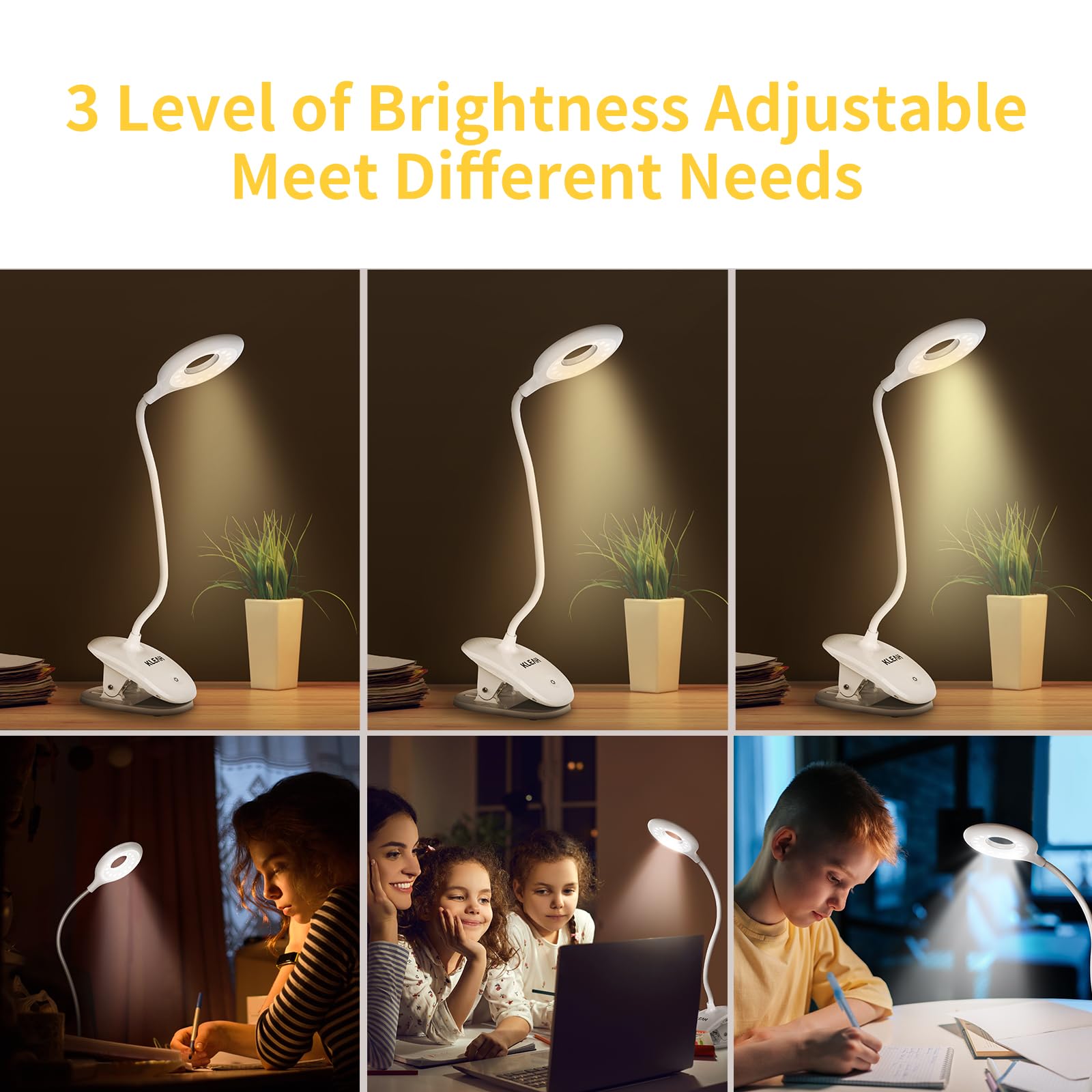 Kleah Clip On Light For Bed & Desk, Reading In Bed, Dorm, Flexible Gooseneck, Battery Operated Rechargeable Clamp Lamp For Headb