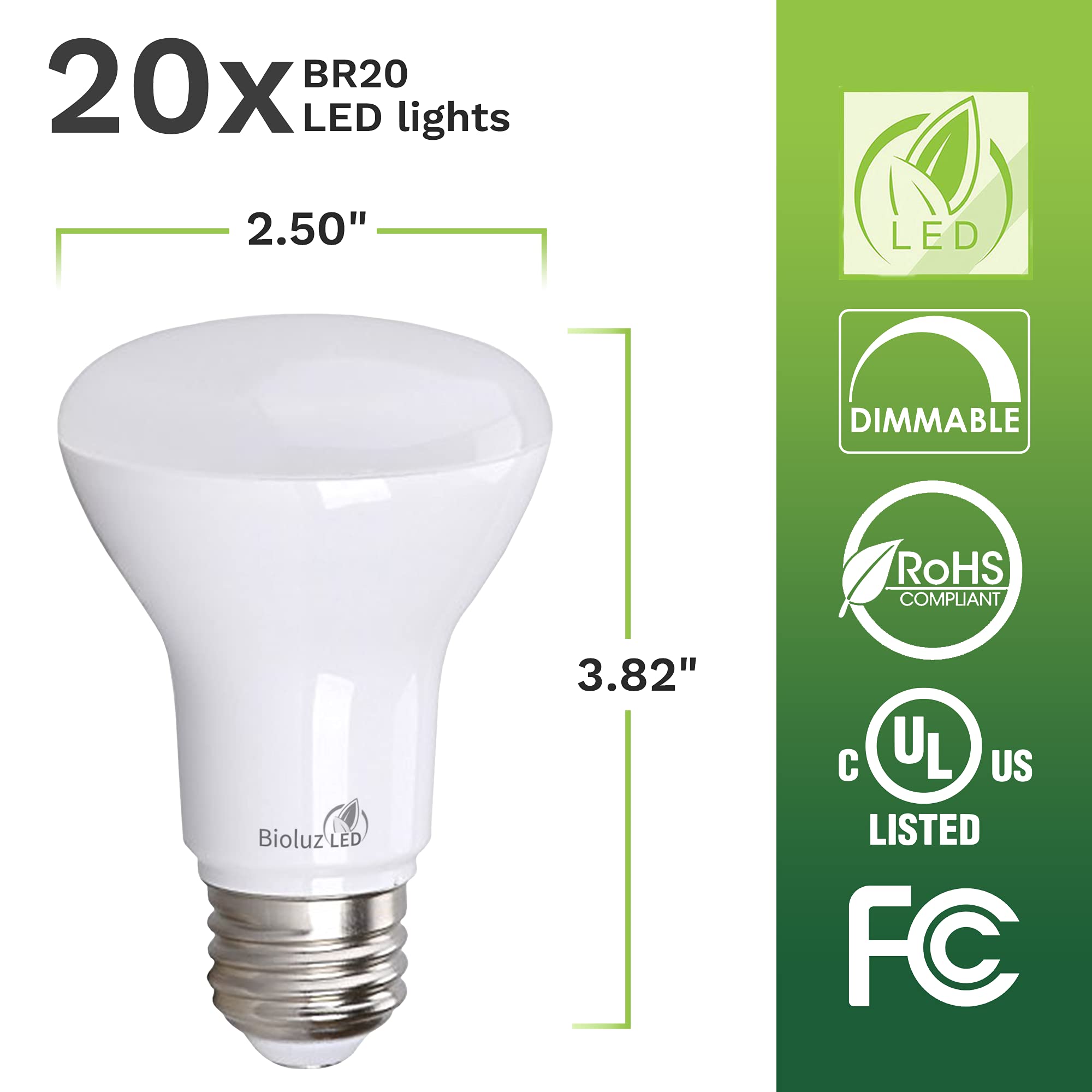 Bioluz LED BR20 Bulb 3000K Soft White 6W 90 CRI 540 Lumen Pack of 20