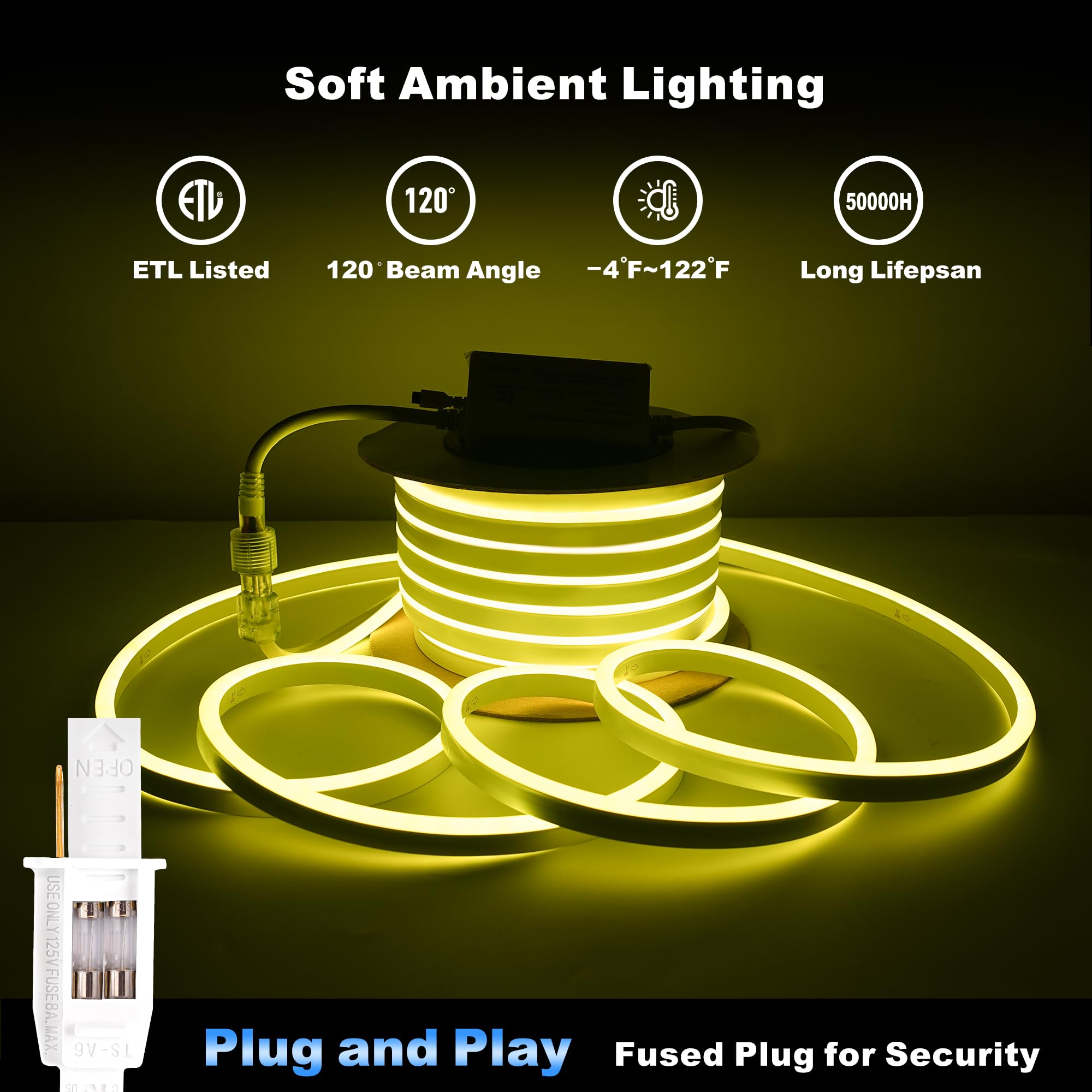 KANAYA RGB LED Neon Rope Lights, 50ft Waterproof, Remote Control, ETL Listed, Model LMD-CNEON-RGB-50FT