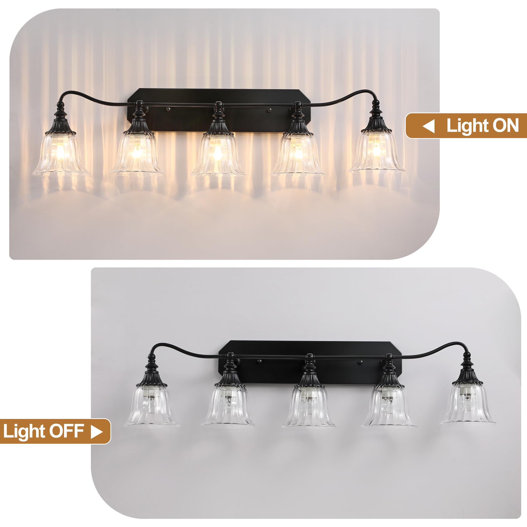 Bathroom Vanity Black Vintage Light Fixture  5 Lights Bathroom Lighting Matte Antique Brass Finish With Crystal Glass Shade  Black Vintage Vanity Light