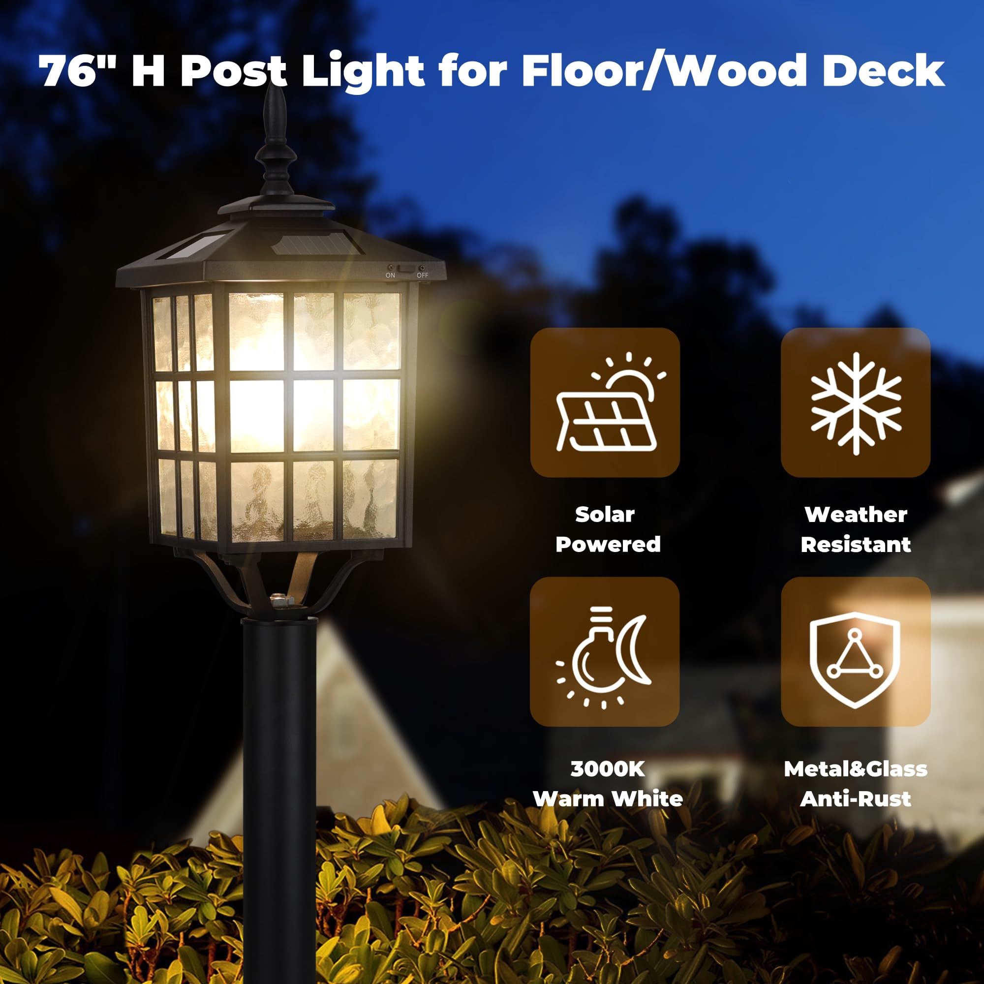 Kemeco Solar Lamp Post Light, LED Waterproof Metal Outdoor Lighting, Black, Model 4224, for Pathway Garden Driveway Landscape