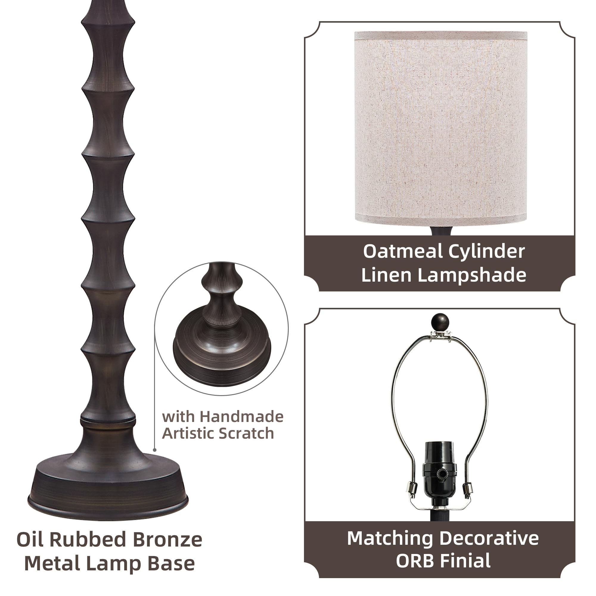 Euo 30.5'' Rustic Buffet Table Lamps For Living Room Set Of 2, Farmhouse Table Lamps For Buffet Set Of 2, Oil Rubbed Bronze Cand