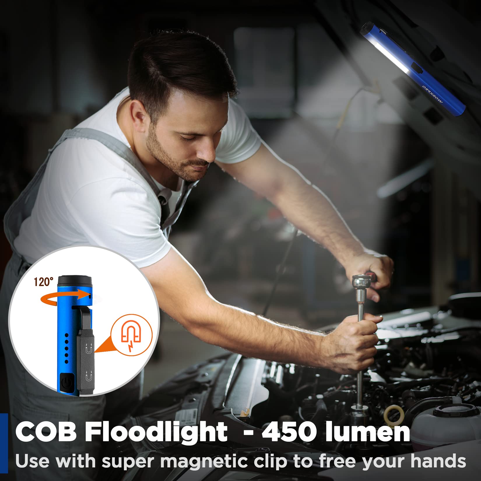 Workpro Rechargeable Flashlight, Led Pen Light With 365 Nm Uv Black Light, 450 Lumen Pocket Penlight, Magnetic Clip, For Hurrica