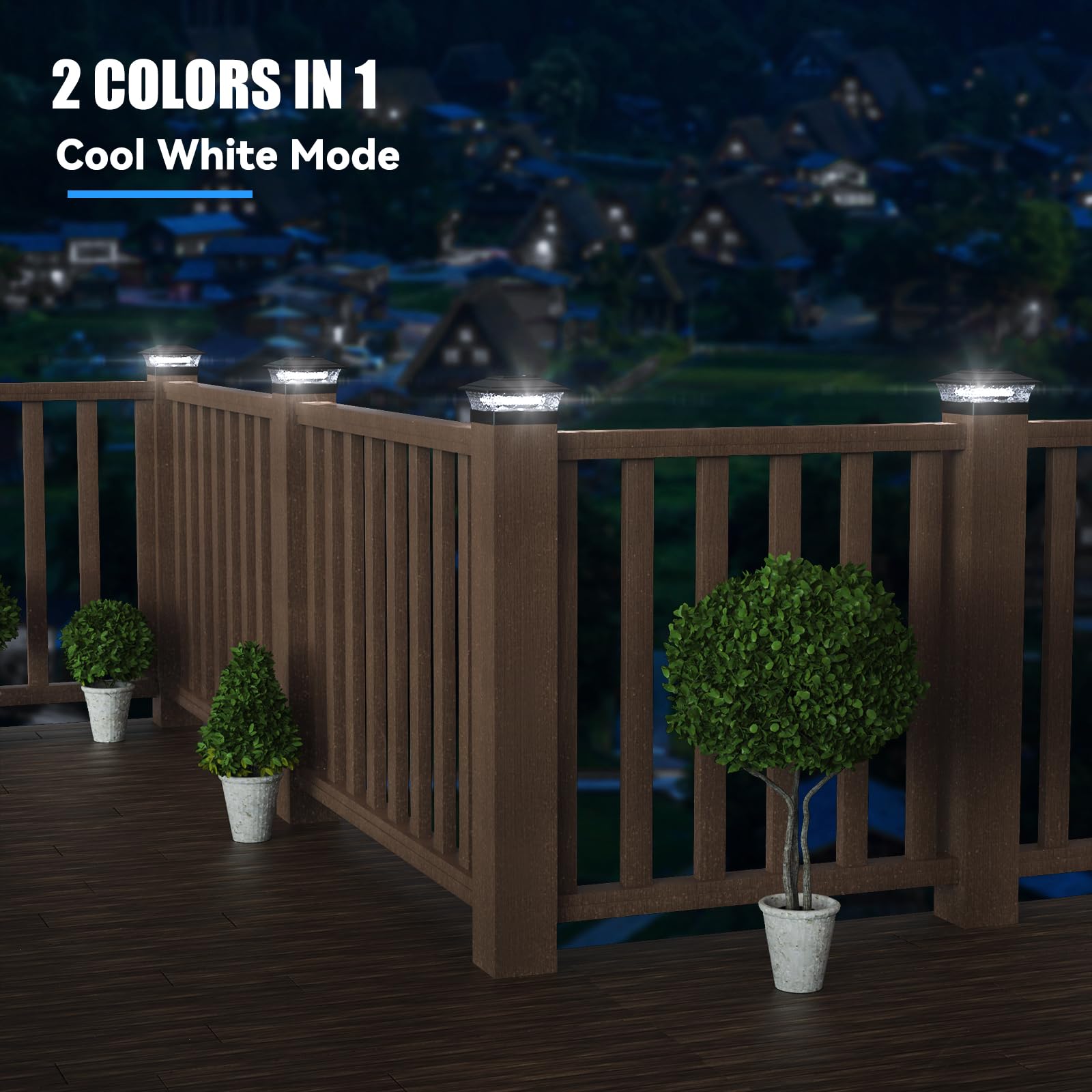 APONUO Solar Post Lights, 16 LEDs, 2 Lighting Modes, 6 Pack, Black, Waterproof for 4x4/5x5/6x6 Vinyl/Wooden Posts