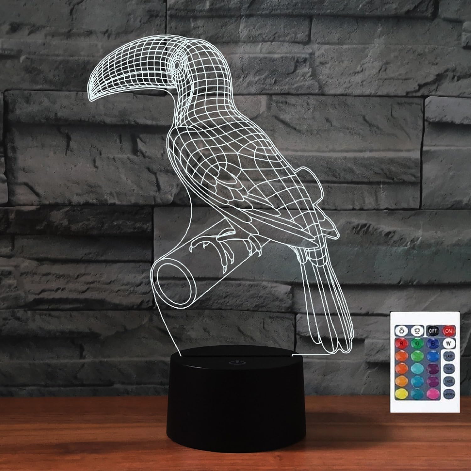 FLRXHK Bird 3D Illusion Night Light Touch Table Desk Lamp with Remote Control 16 Colors Optical USB LED Night Light for Kids Gif