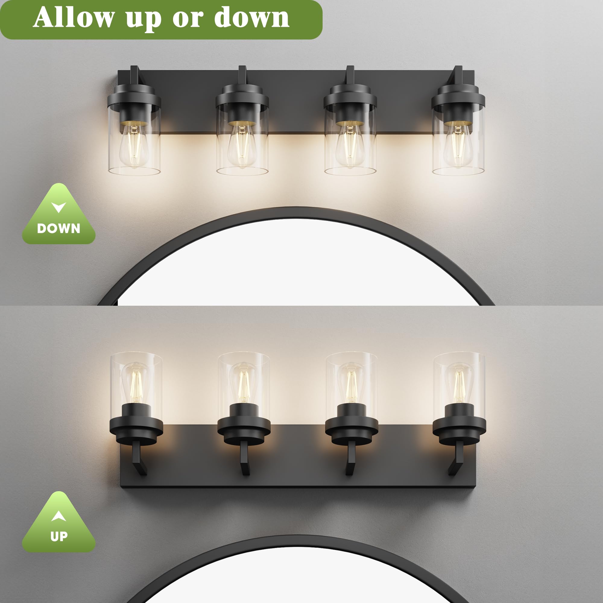 Espird Bathroom Vanity Light - 4 Light Matte Black Fixture with Clear Glass Shade, 30in Farmhouse Design