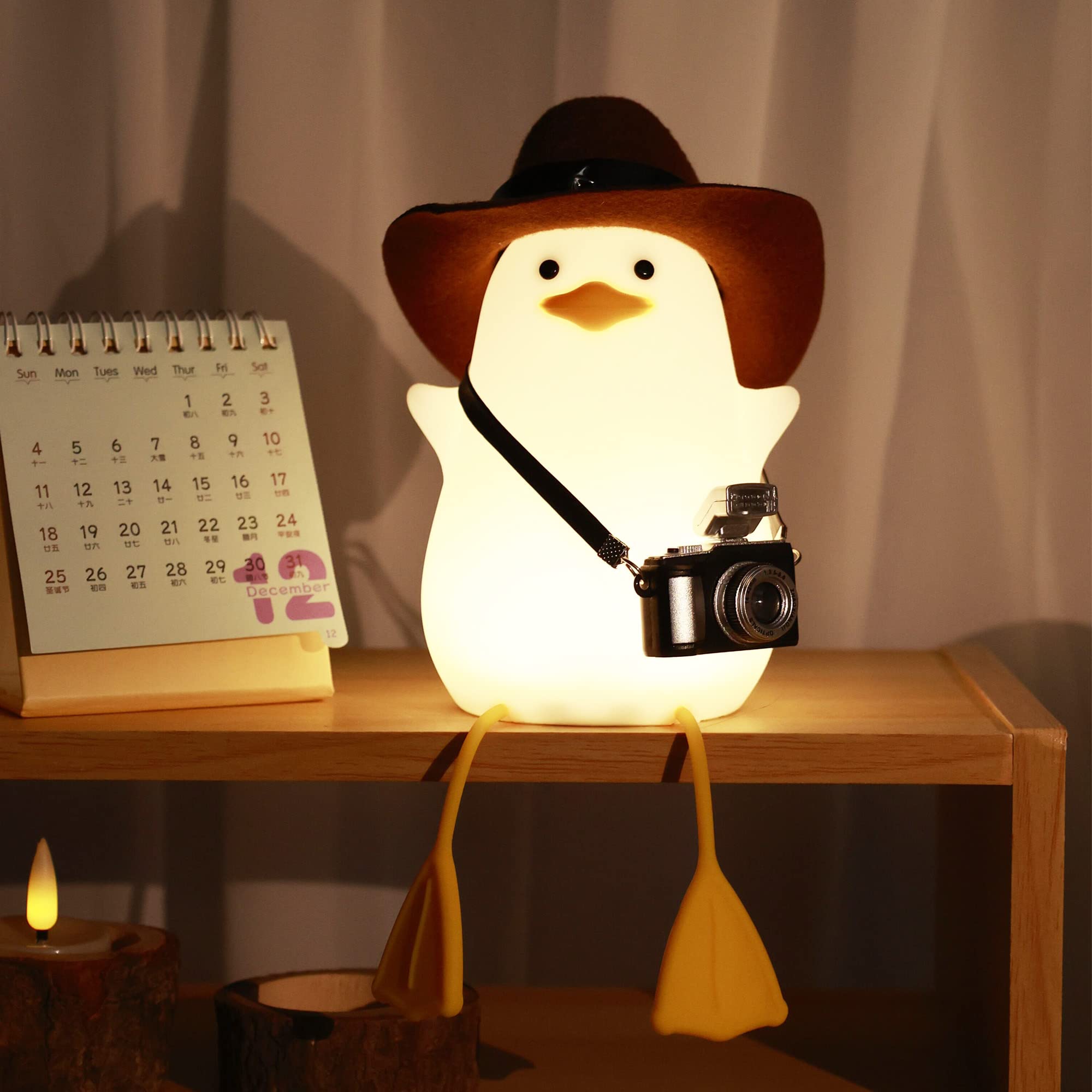 Hinittey Duck Night Light, Squishy Duck Lamp, Cute Bedside Ducks Funny Nightlight with Dimmer & Timer & Rechargeable for Room De