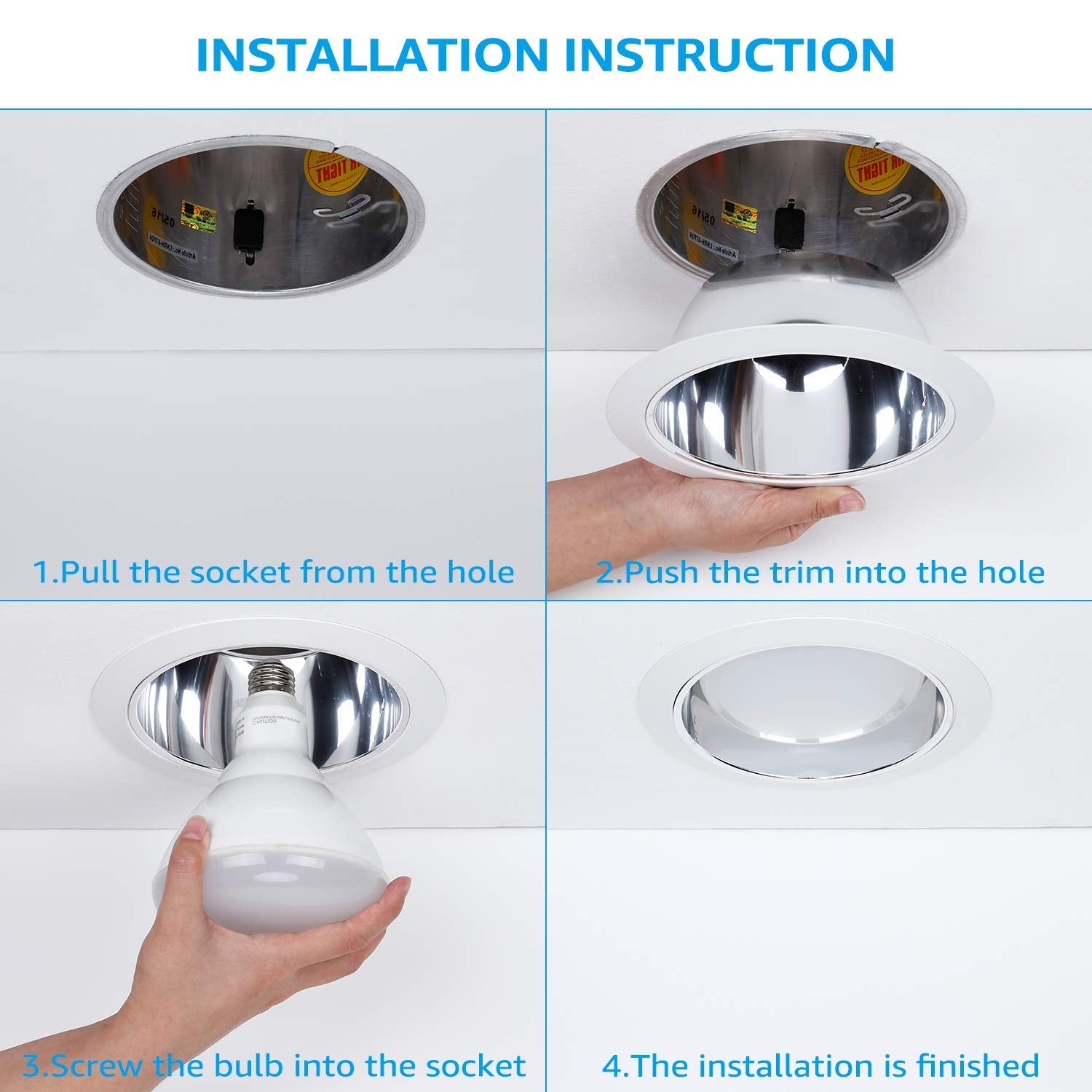 Torchstar 12-Pack 6 Inch Brighter Classic Recessed Light Trim, Step Baffle With Detachable Ring, Full Metal, For 6 Inch Recessed