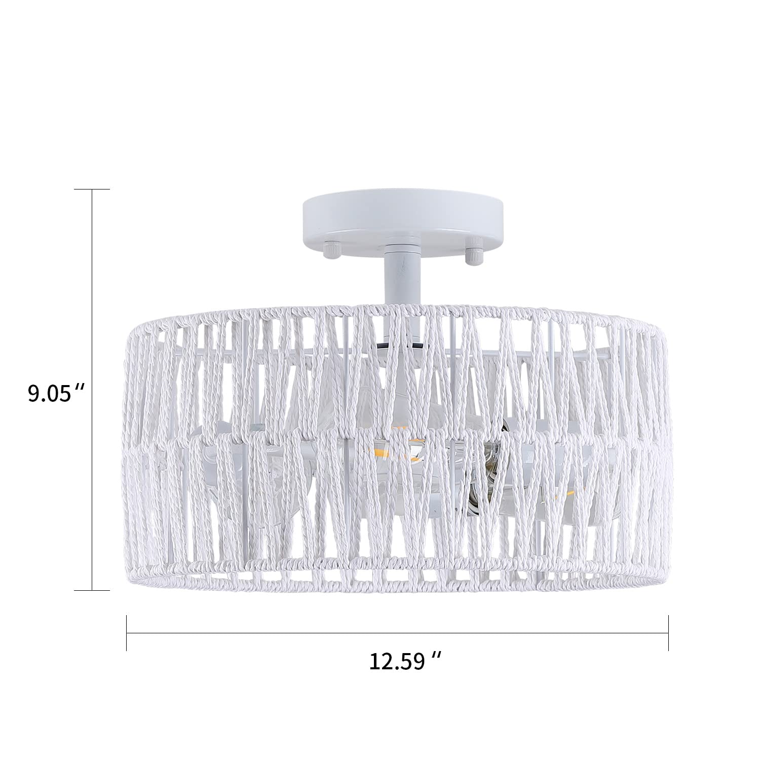 Hchunqjor 3-Light Coastal White Woven Flush Mount Light Fixture Boho Hemp Rope Semi Flush Mount Ceiling Light For Hallway Bedroo