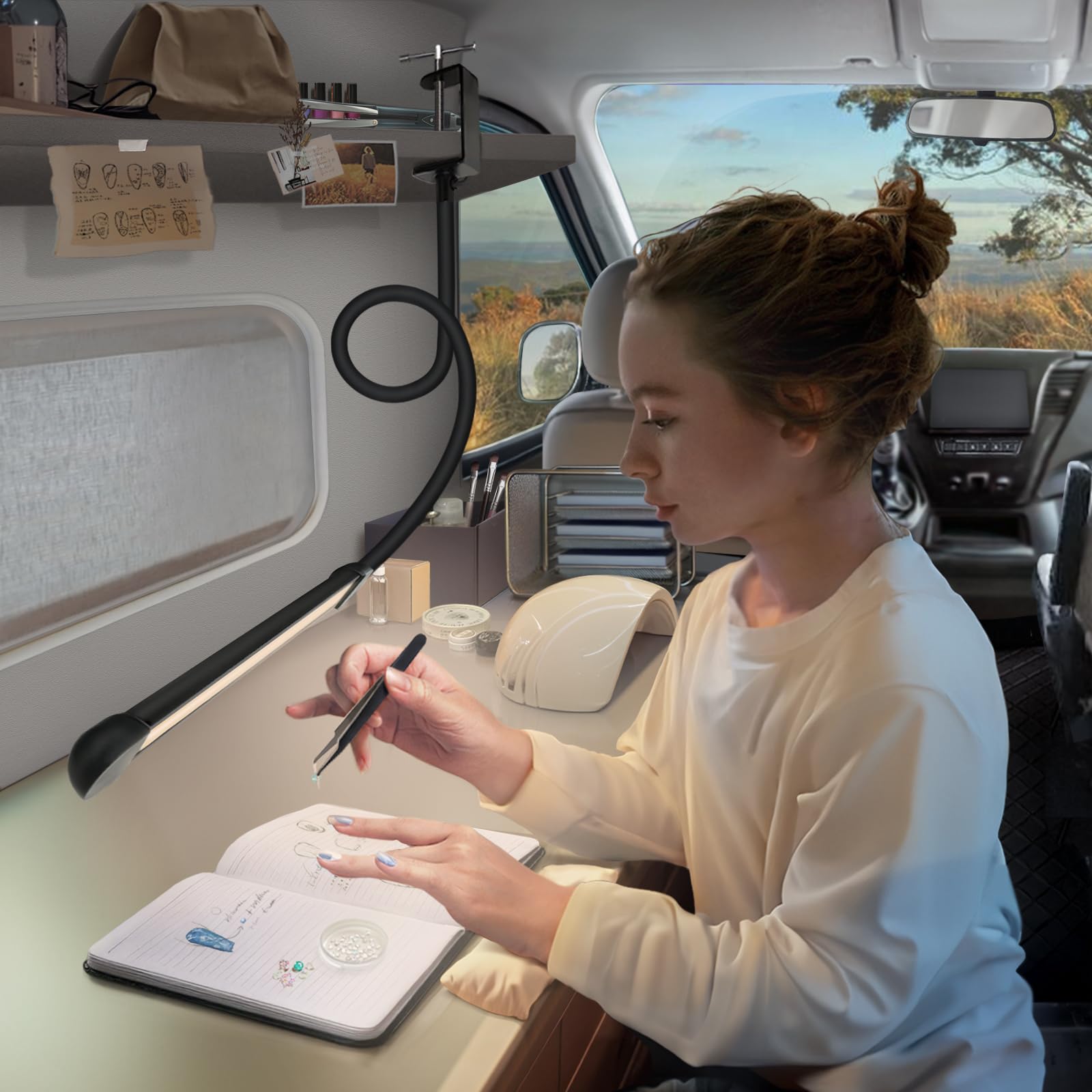 Phimuezl Led Desk Lamp With Clamp, Clamp Light With 30 Adjustable Color Modes,Clip On Light With Long Flexible Gooseneck, Eye-Care Lamp Clamp For Study, Work, Home, Office, (Black, 12W)