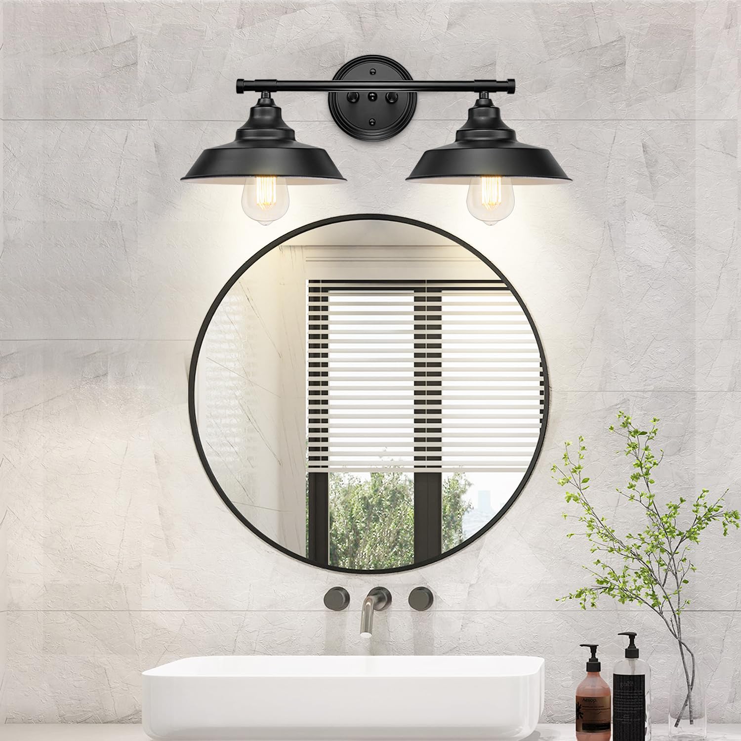 GZBEINI Farmhouse Vanity Light Fixture, 2-Light Metal Over Mirror, Black, Model C-50
