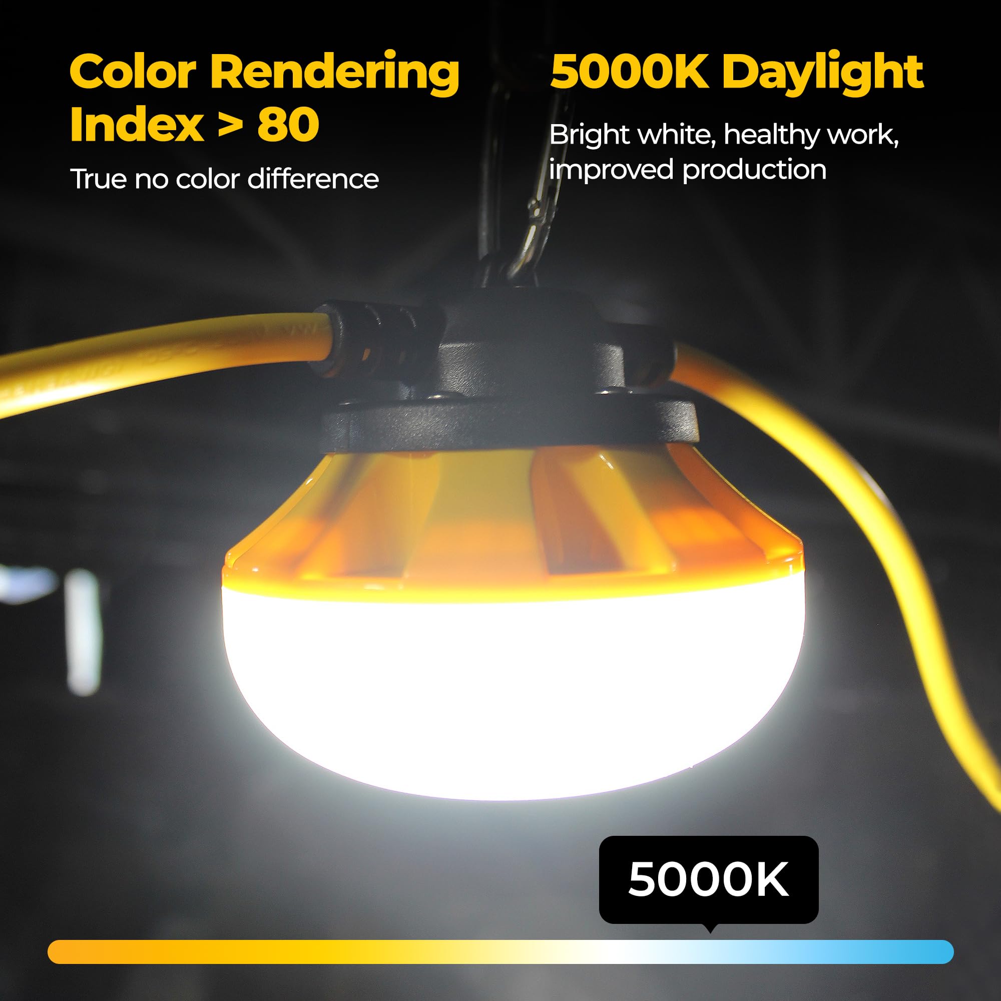 Hyanglux 50Ft Construction String Lights: 50W 5500Lm Etl Certified Bright Industrial Outdoor Temporary Lighting Led Hanging Ip65