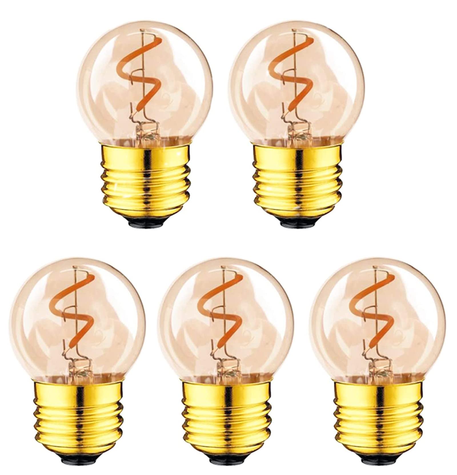 Qixivcom LED Filament Light Bulb 2W Dimmable 120V E26 Amber Glass Warm White 5-Pack