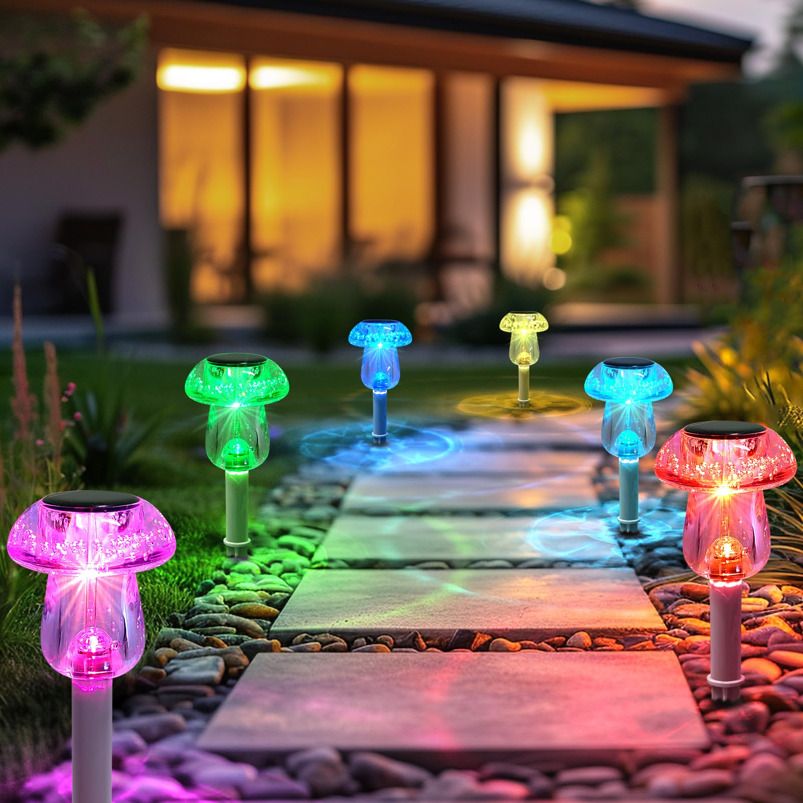 Benany Solar Lights Outdoor, 8 Pack Mushroom LED Lights, Waterproof, Color Changing, Model MU007