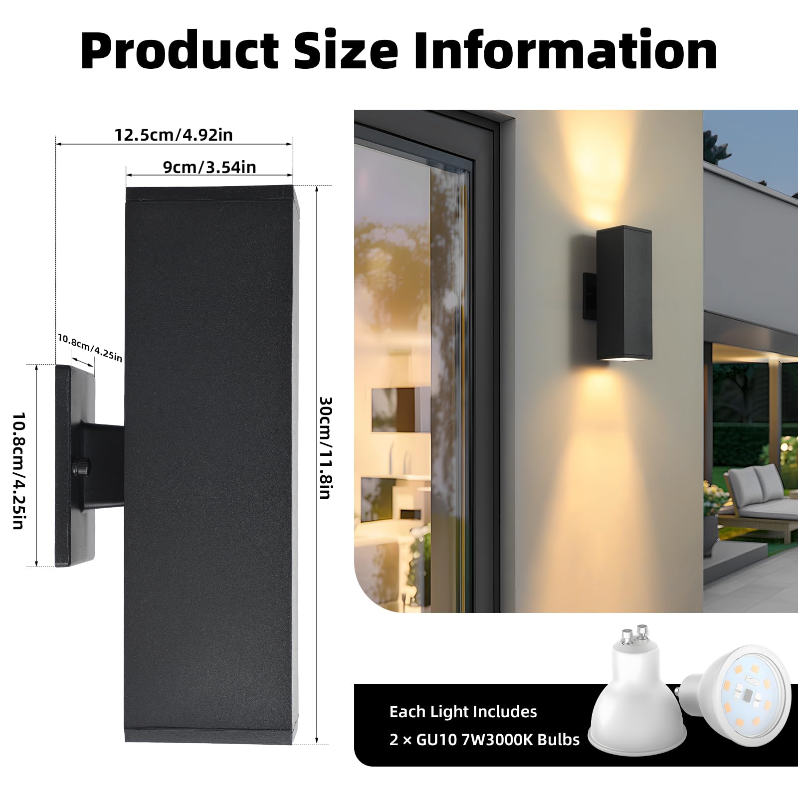 Tewei Led Outdoor Wall Sconce Lights Modern Exterior Lighting Fixtures With 7W Led Bulbs  Matte Black Square Up And Down Outdoor Lights For House Front Porch Garage  Warm White 3000K  6 Pack