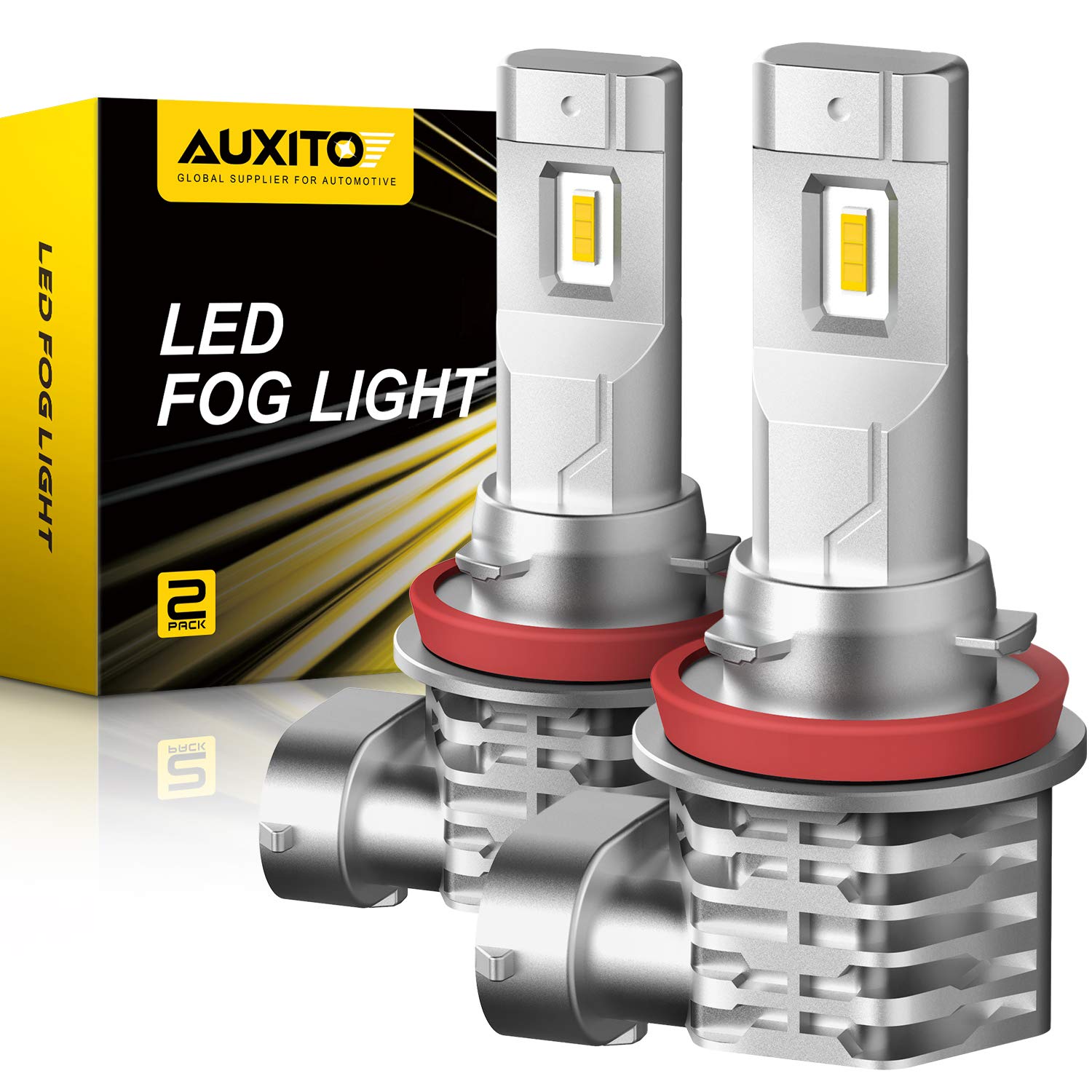 AUXITO H11 H8 H16 LED Fog Light Bulb, 40W 6000LM, Golden Yellow, Fanless, Aluminum, Pack of 2