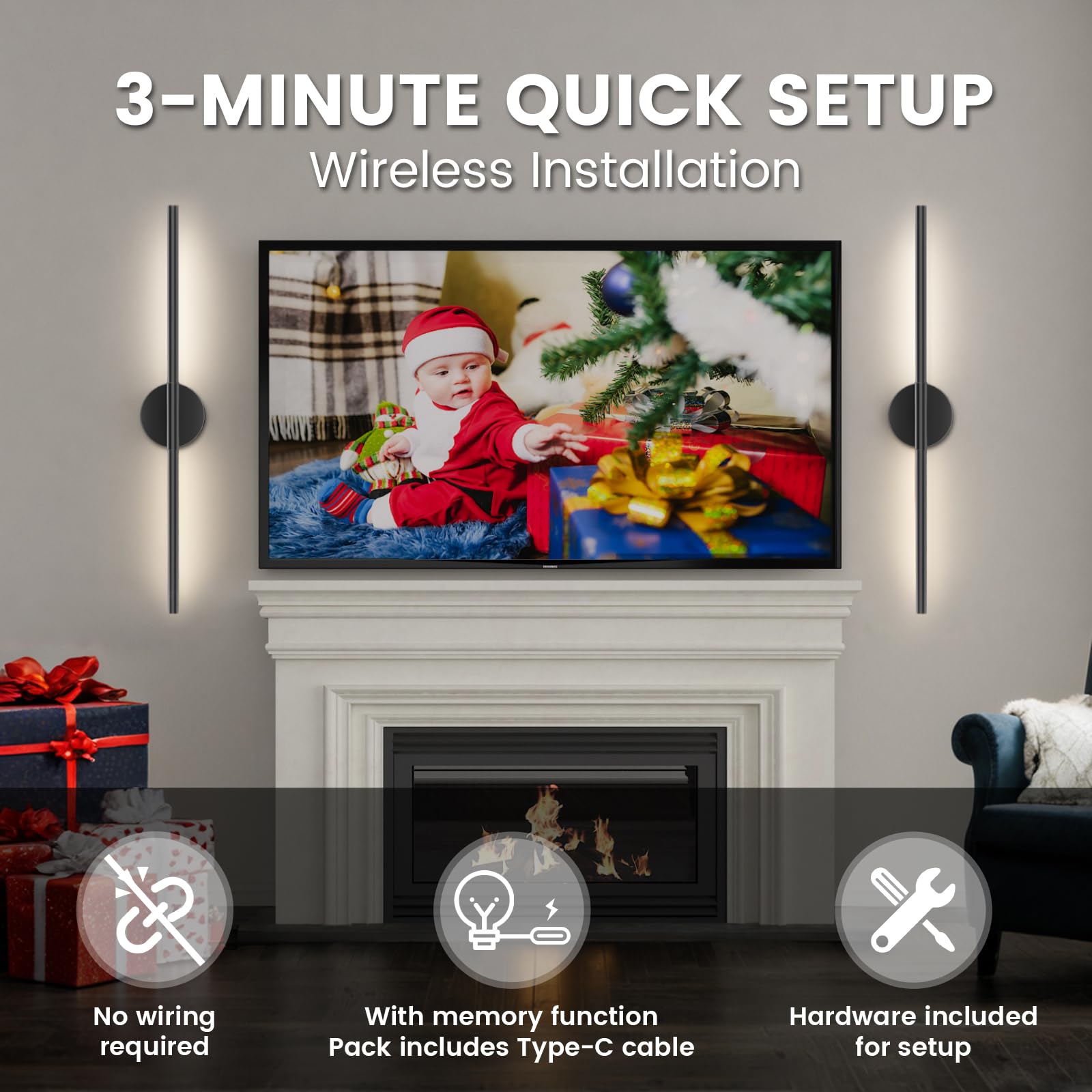 Jofios Battery Operated Wall Sconces Set Of 2, 360Rotation Wireless Rechargeable Wall Lights: Dimmable Detachable Wall Lamp With