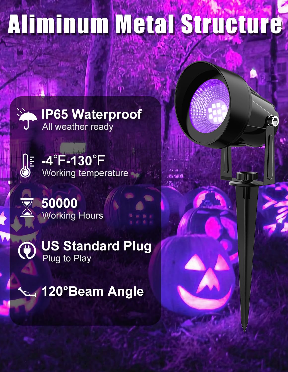 Crepow Outdoor Black Light Spotlight  Led Black Lights Waterproof Landscape Lights With Us Plug For Glow Party Body discomfort-reducingt Fluorescent Poster Stage Lighting Yard Garden Halloween Decoration(4 Pack)
