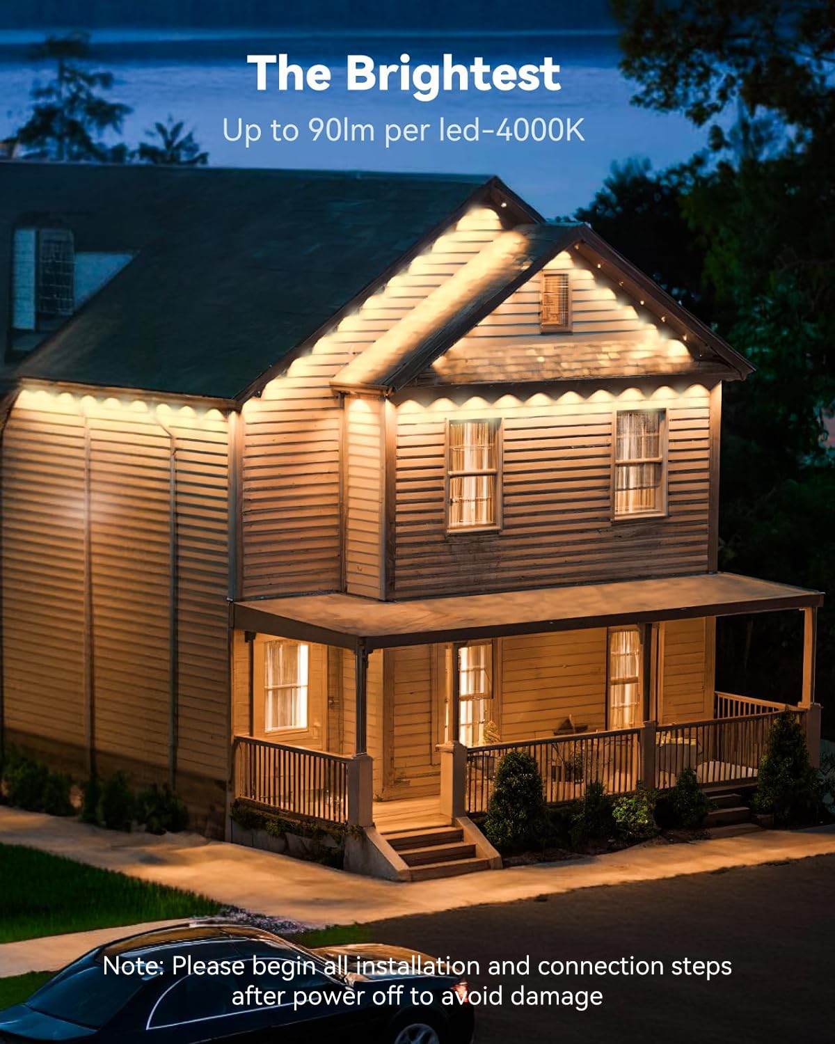 ASAHOM Permanent Outdoor Lights Pro, 100ft with 72 RGBCW LED Smart Eave Lights, 90lm White, IP67 Waterproof, 100 Scenes Modes fo