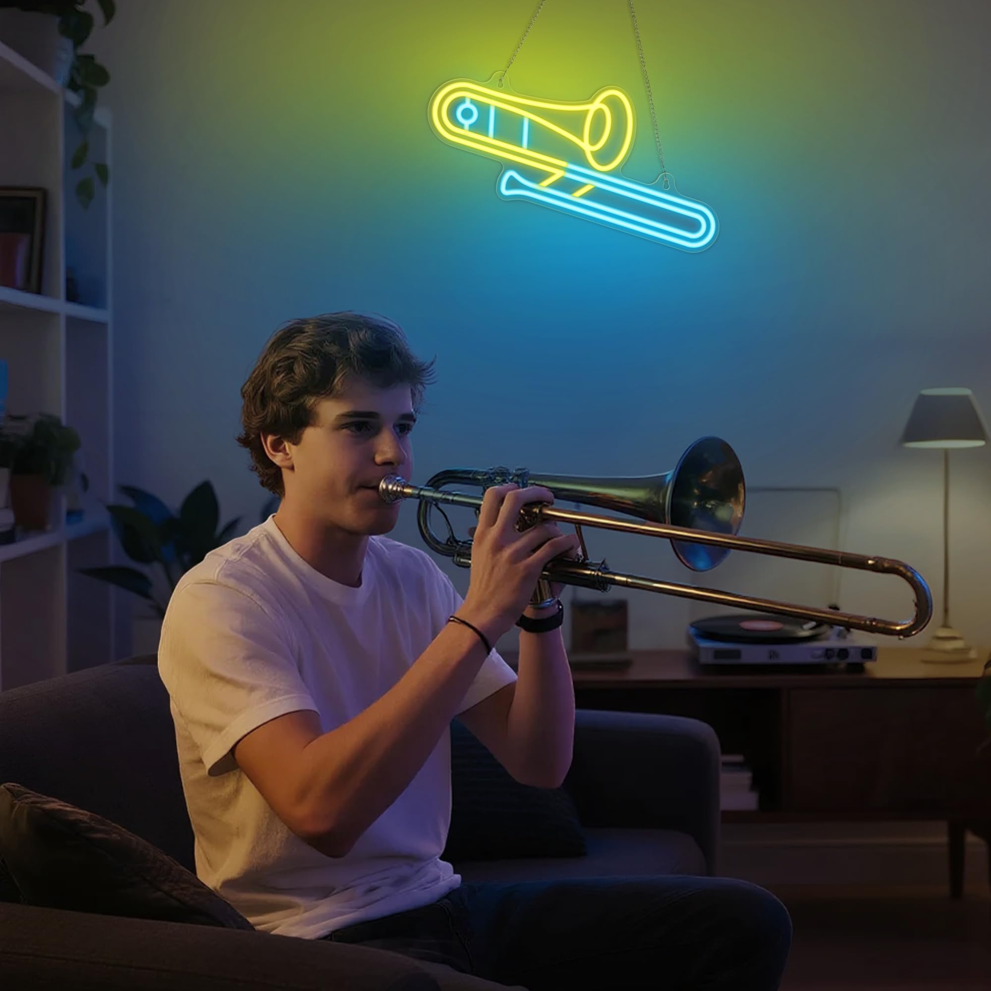 CoolGift Mart Trombone Neon Sign - Dimmable LED Light, 11.89"x16.38", Yellow-Trombone, USB Powered Room Decor for Music Lovers