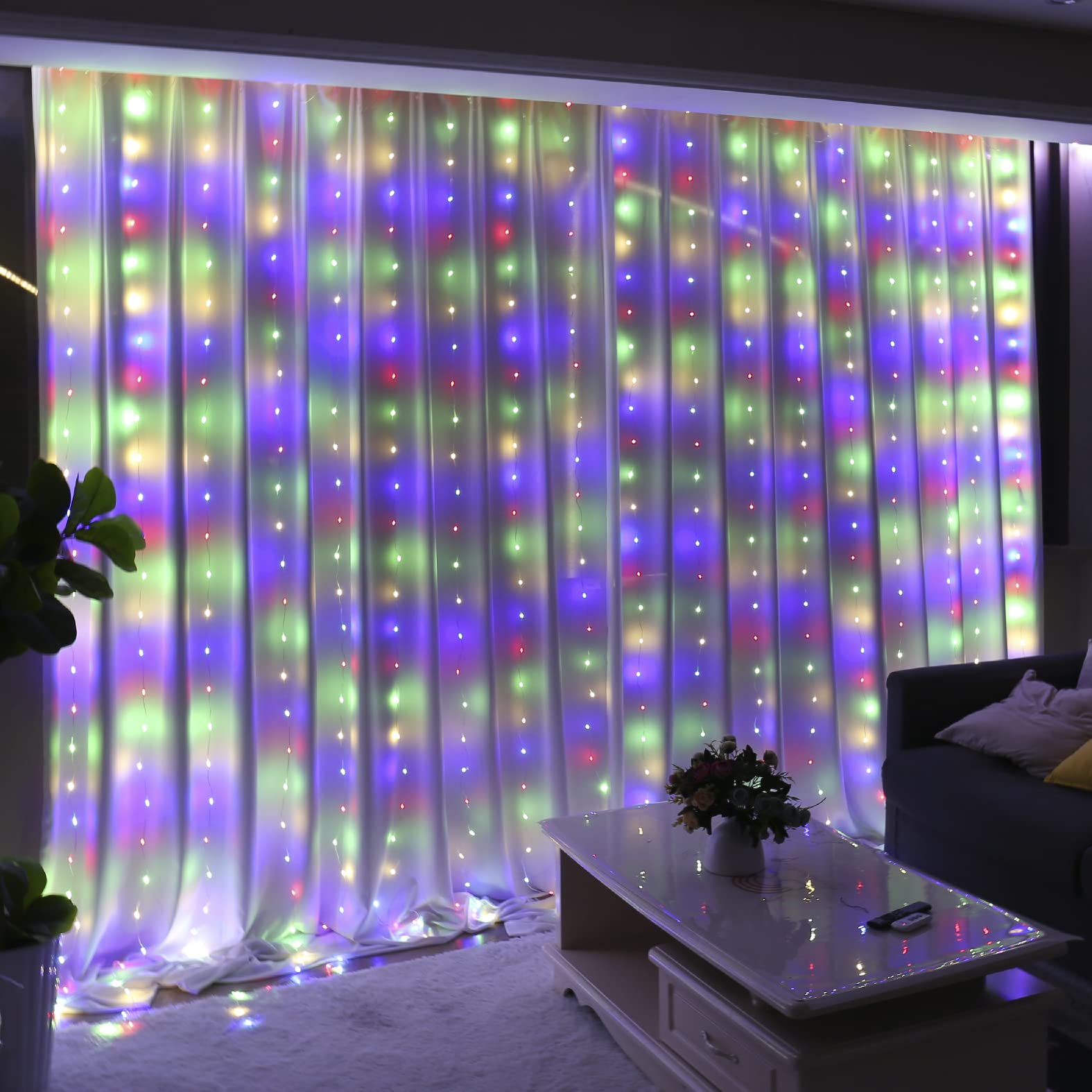 HXWEIYE Fairy Curtain Lights, 300LED Multicolor, 3mx3m, USB Plug, 8 Modes, Model HY100150-300-MT-pixian