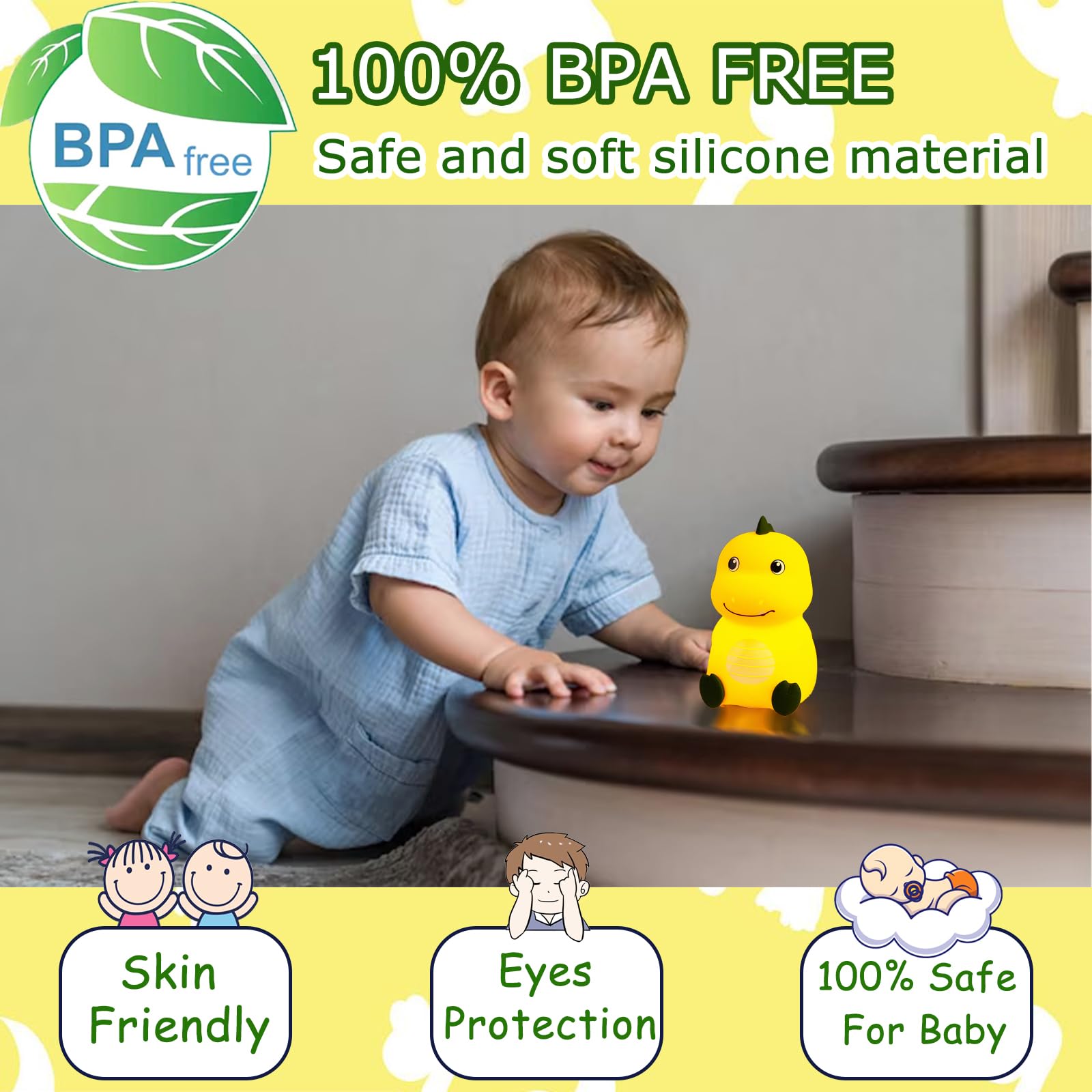 NCBNCB Night Light for Kids Cute Dinosaur Night Light,16 Colors Silicone Dimmable Baby Night Lights for Nursery, Rechargeable Ni