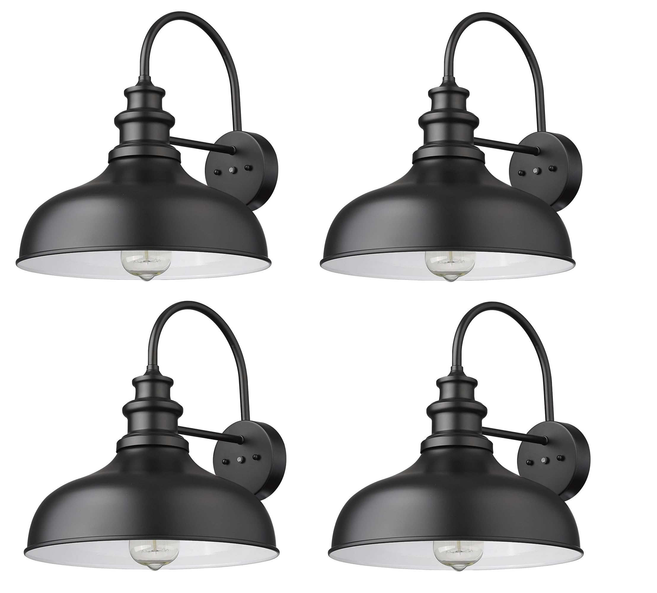 Bestshared Gooseneck Barn Light, Outdoor Wall Lantern, Metal, Black+White, 4 Pack, Model BSDDV260-NE