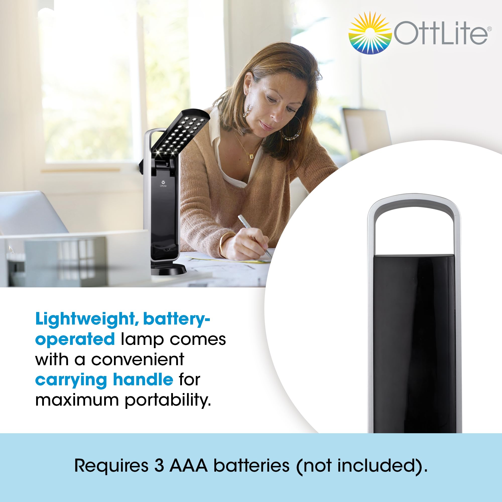 OttLite Portable LED Desk Lamp, Black - Lightweight, Energy-Efficient, Automatic On/Off, Model 290G59