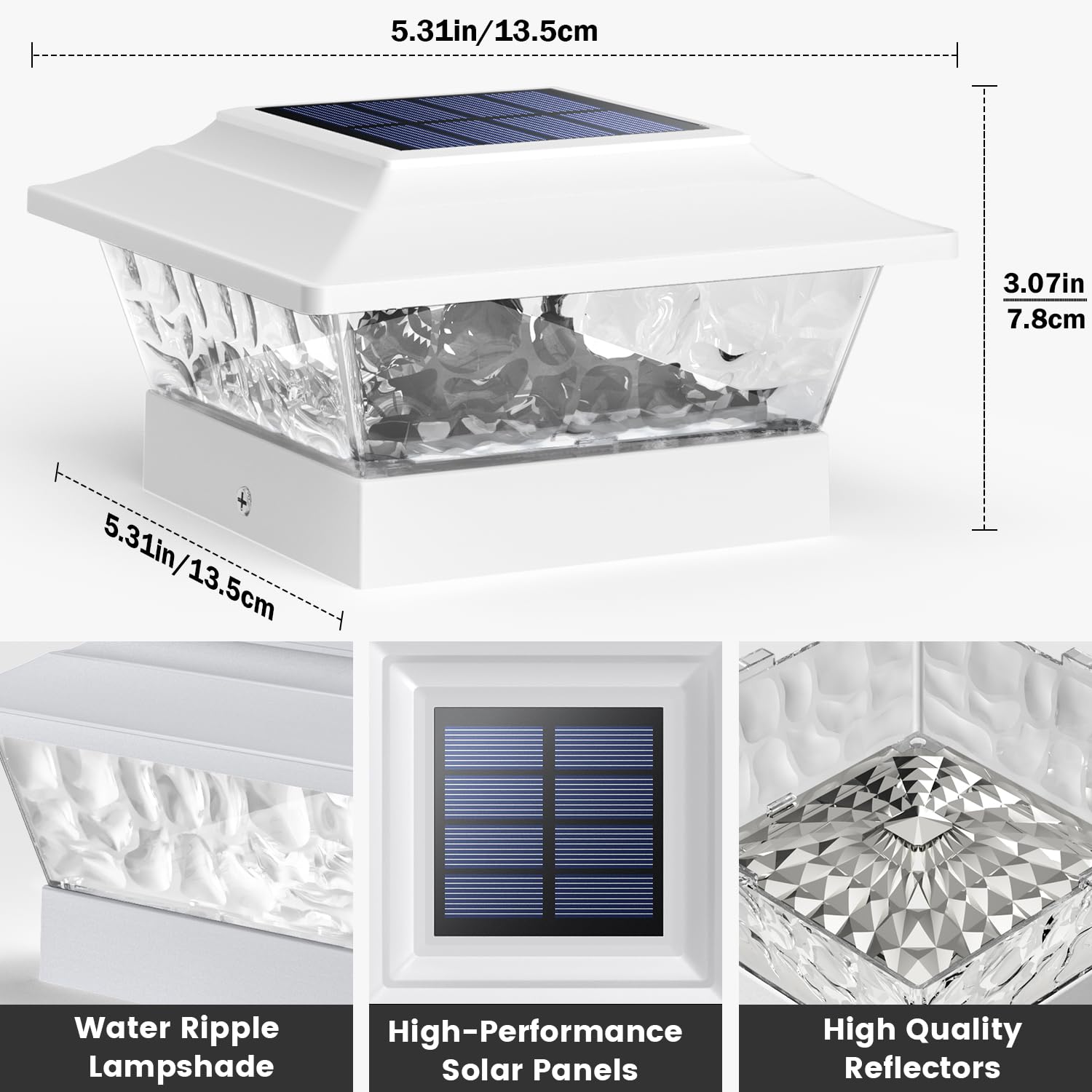 SIEDiNLAR Solar Post Lights - 12 LEDs, 4 Modes, 2 Pack, White, for 4x4-6x6 Posts, Warm/Cool White Dynamic Lighting