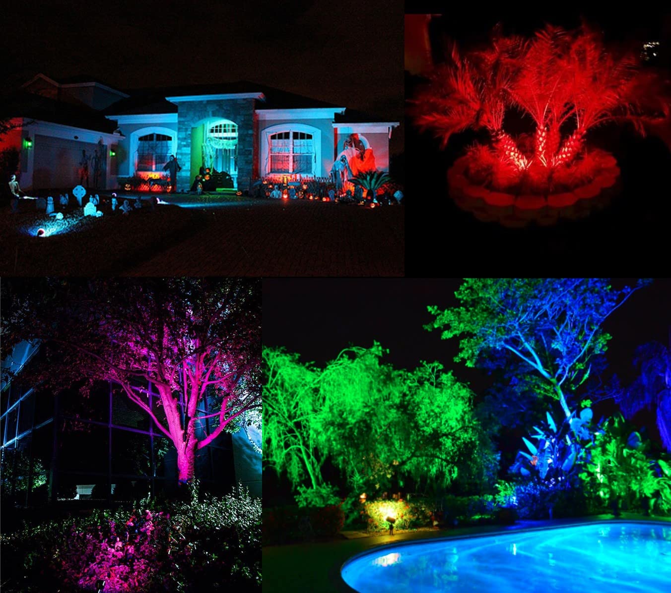 Toveenen Led Color Landscape Outdoor Spotlight - 120V 25W Remote Waterproof Spot Lights For Yard Garden Tree House Halloween Chr