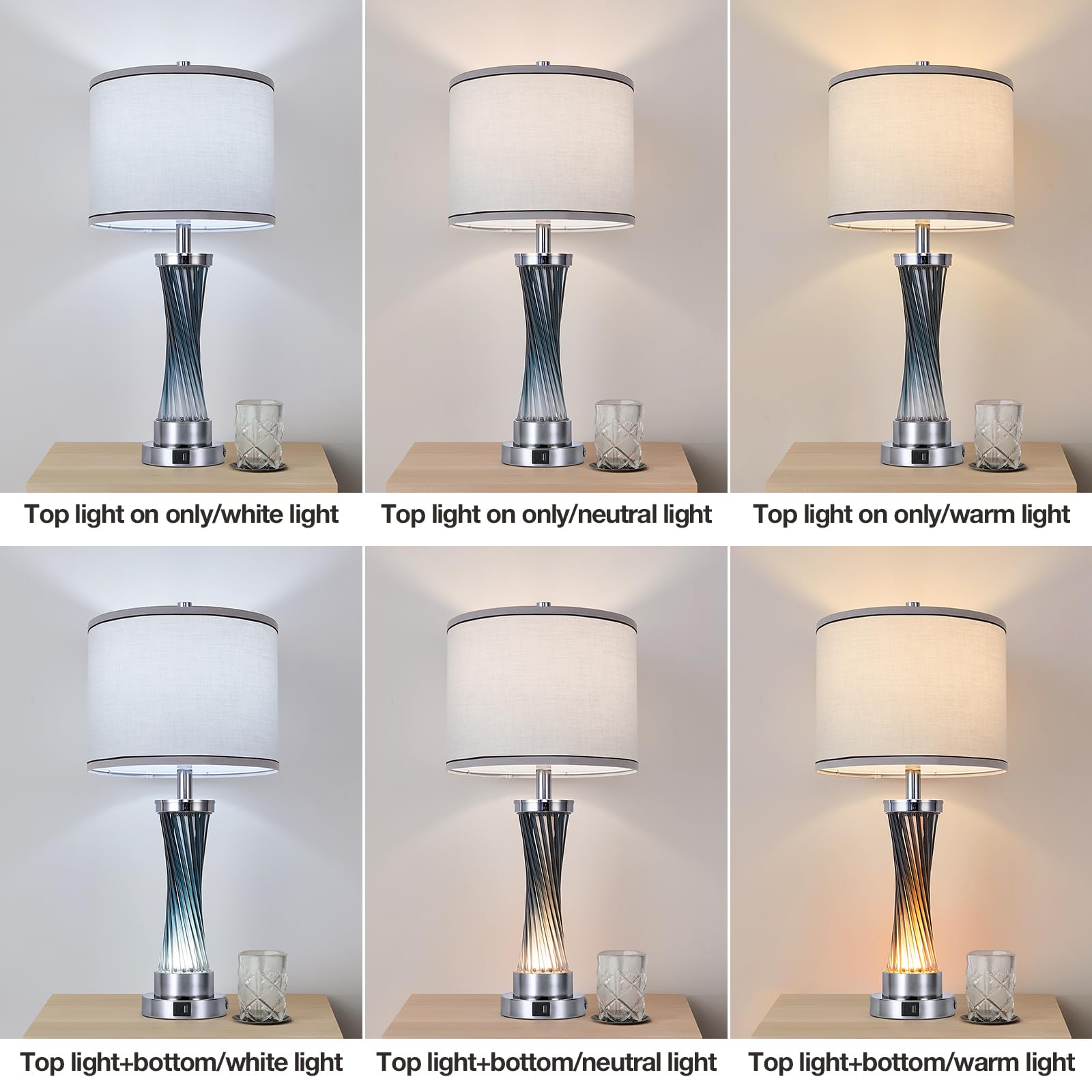 3-Way Dimmable Table Lamp Set Of 2,Touch Control Lamp With Night Light,Modern Blue Crystal Table Lamps For Bedroom,Living Room,B