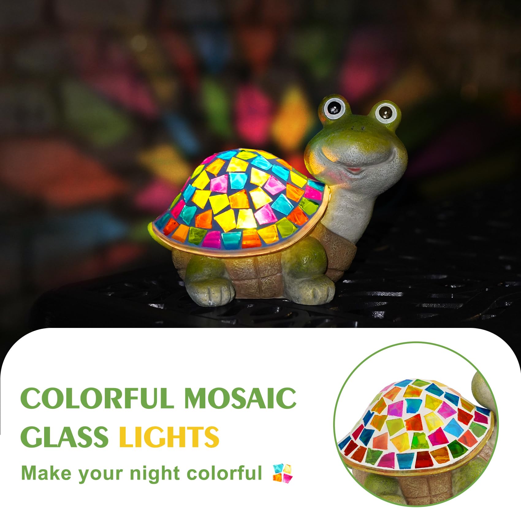 Mininova Solar Mosaic Turtle Statues Outdoor Garden Decorations With Waterproof Mosaic Light Yard Lawn Porch Patio Home Ornament