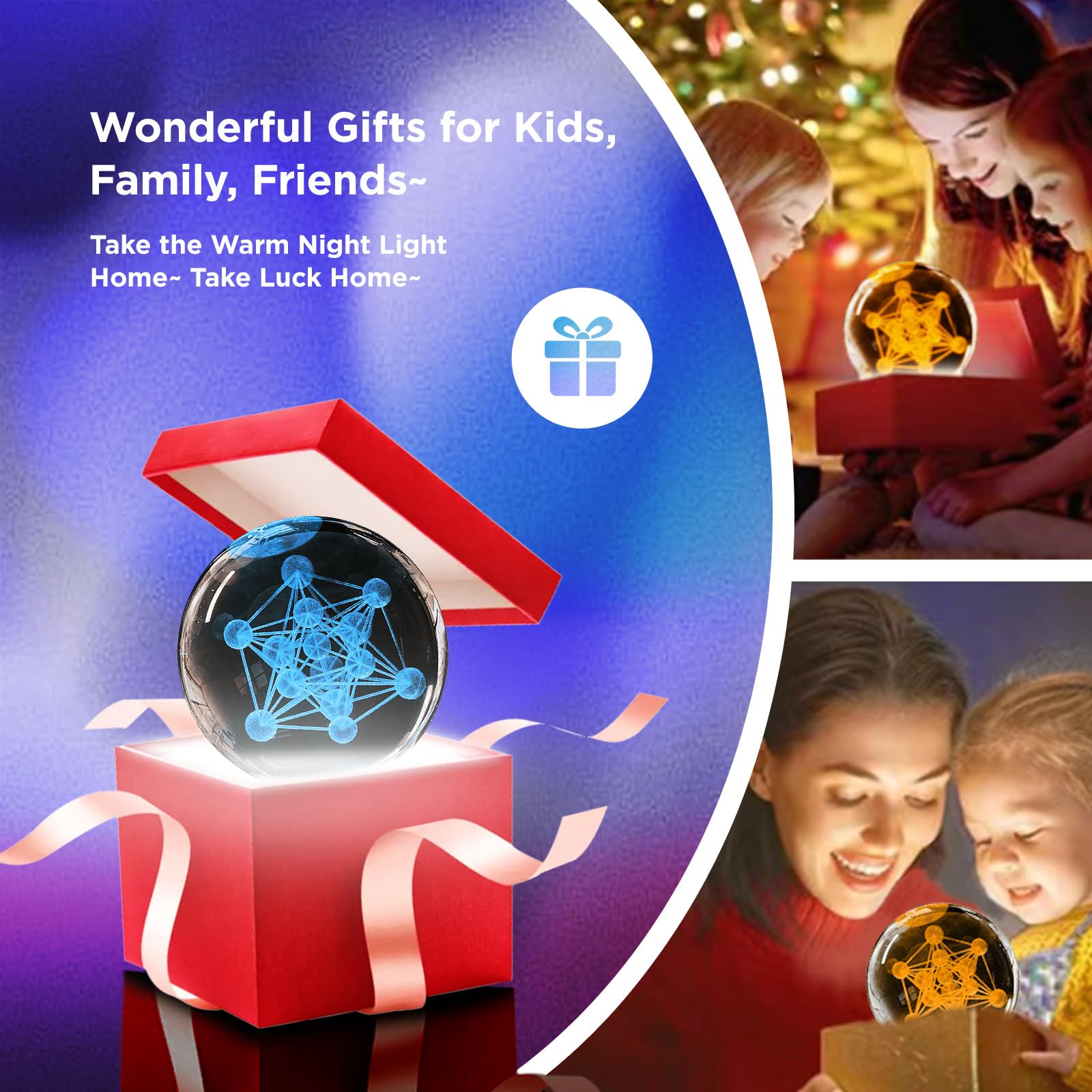 PYMIN3D 3D Metatron's Cube Crystal Ball Lamp, 16 Color Remote Control, 3.15in K9 Crystal with Wooden Base, Perfect Night Light Gift for Kids