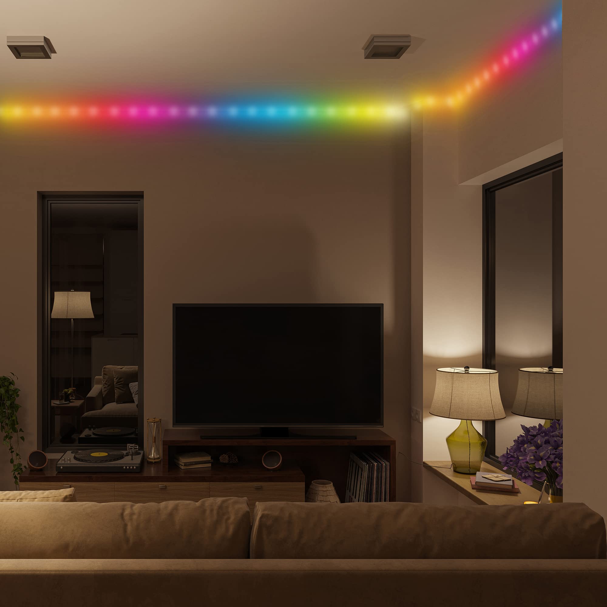 Monster 13.1Ft Color Flow Multi-Color Led Light Strip, Indoor, Fun Flash Mode, Remote Control, Xtreme Easy Assembly