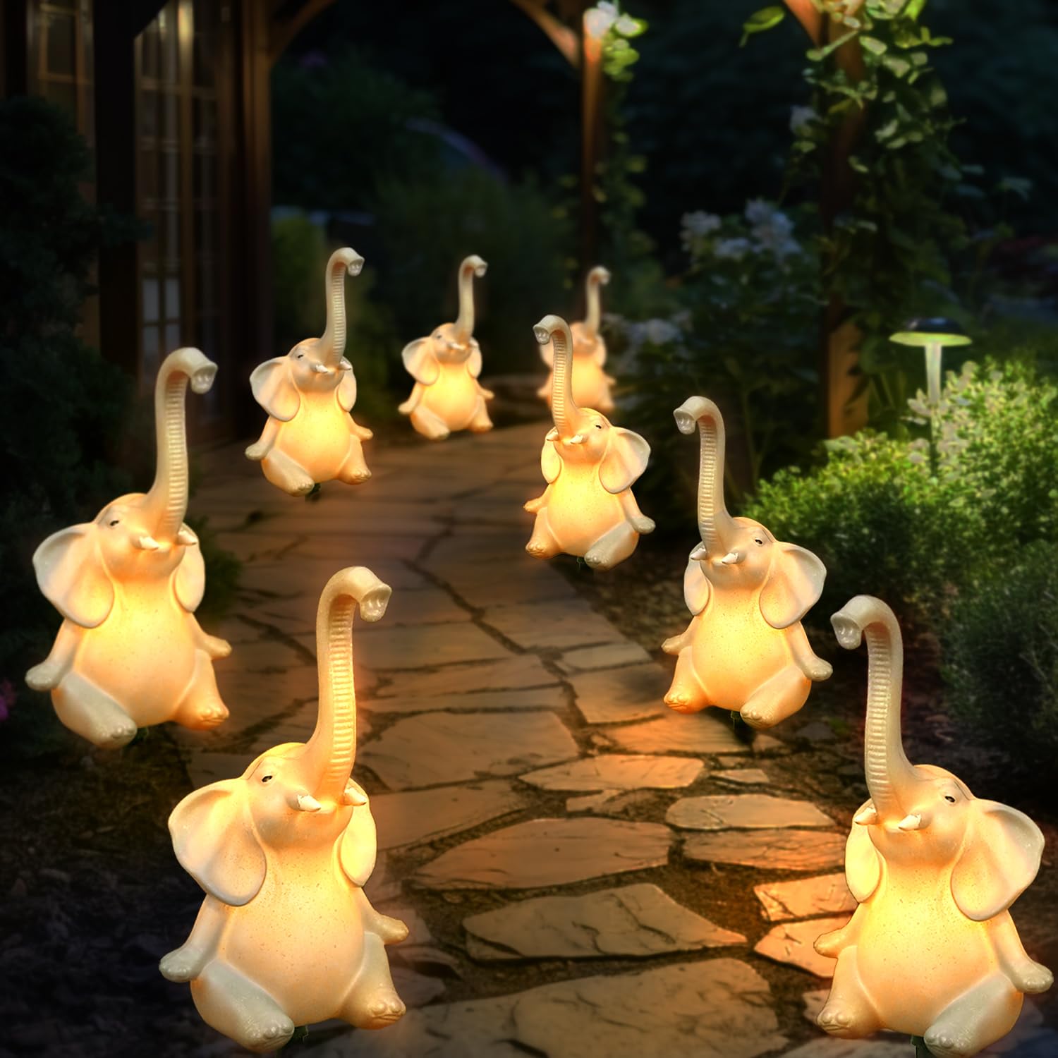 Solar Outdoor Elephant Statues Lights, 3 Pack New Upgraded Solar Garden Lights Outdoor Waterproof Solar Lights For Garden Decor,