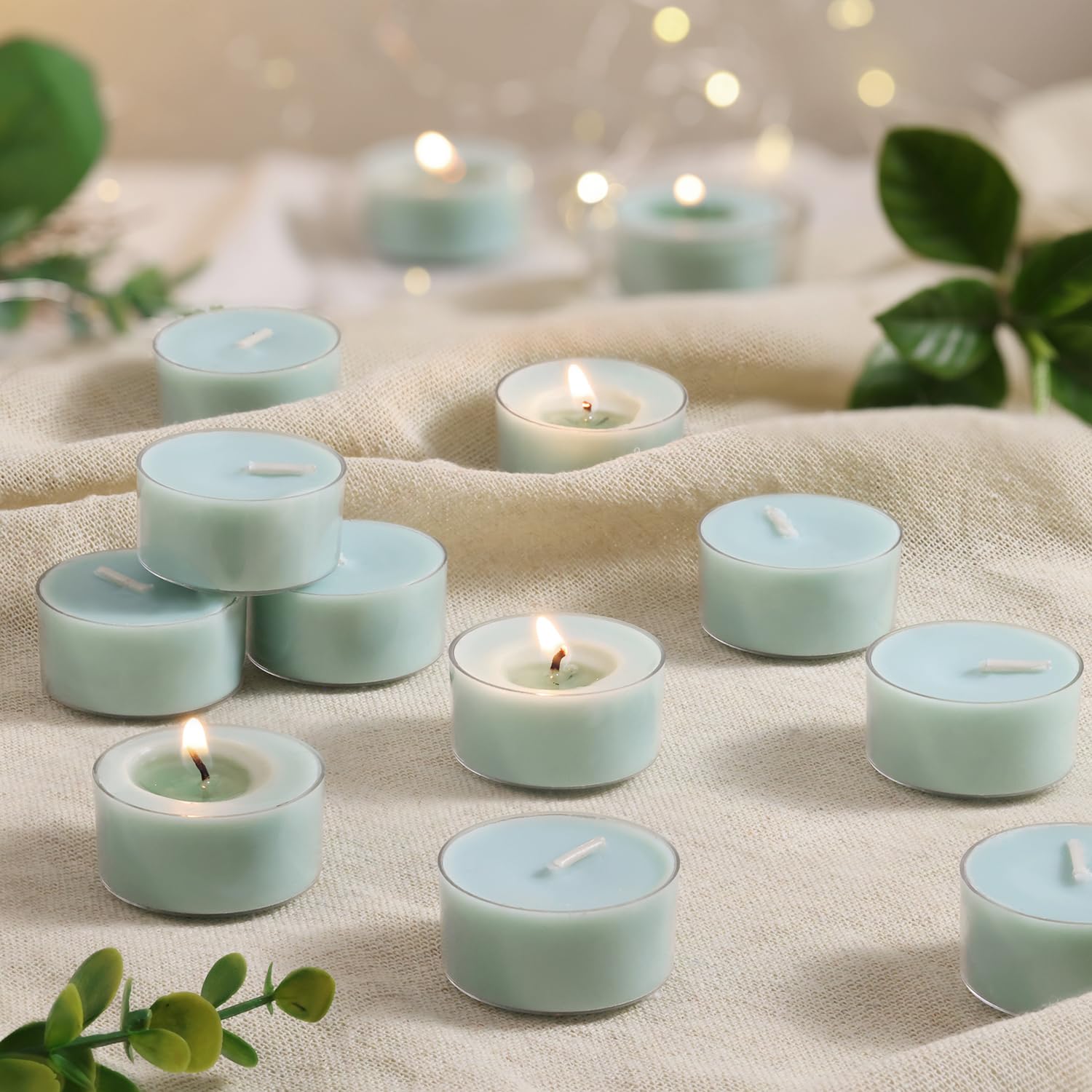 Mint Breeze Scented Tea Lights Candles - Bright Green - 6 Hour Burn - 100% Palm Wax - Scented Tealight Candles for Mornings Offi