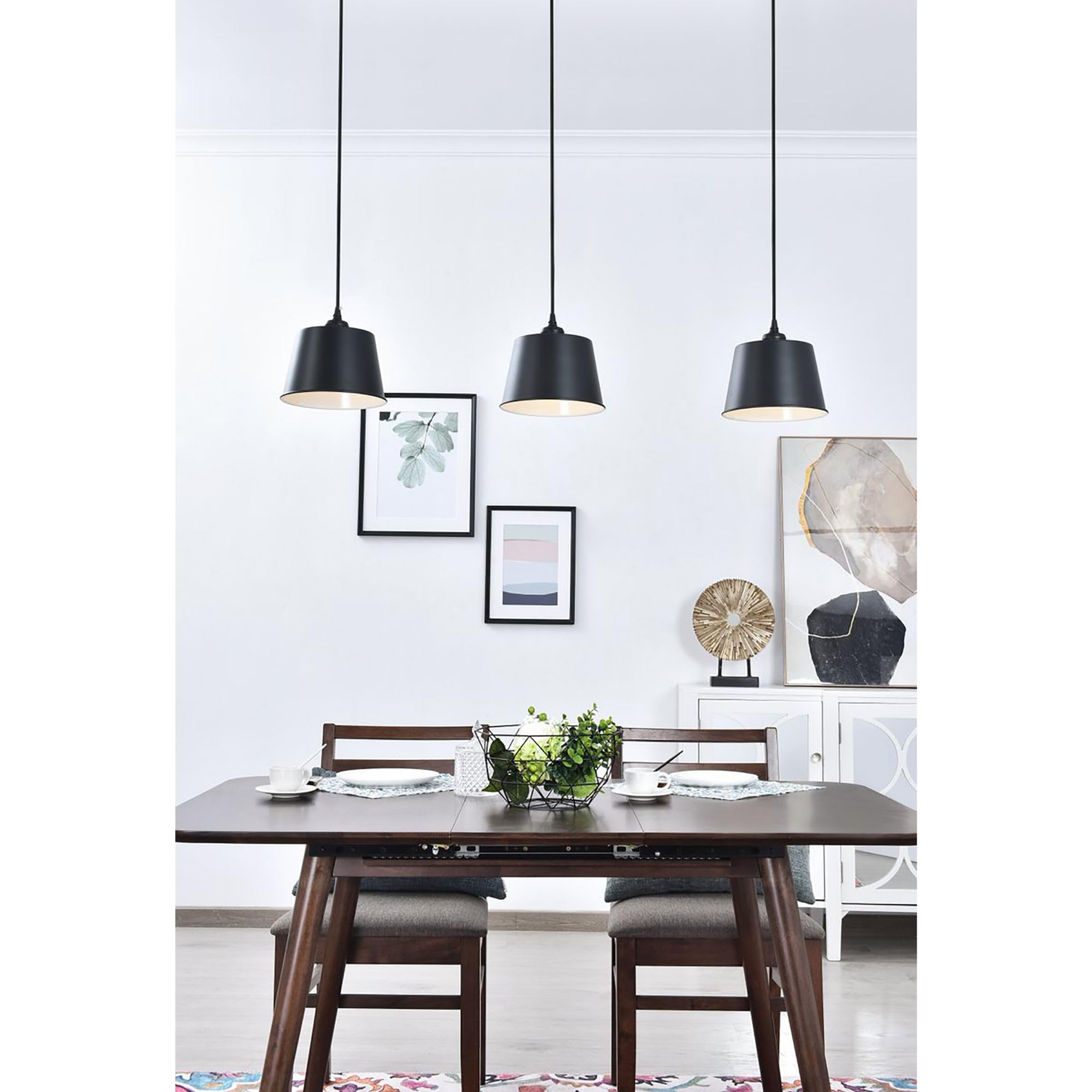 Elegant Lighting Black Metal 3-Light Pendant Ceiling Fixture, 40.6"L x 7.9"W x 6.9"H, Model LD4057D40BK, Modern Decorative Design
