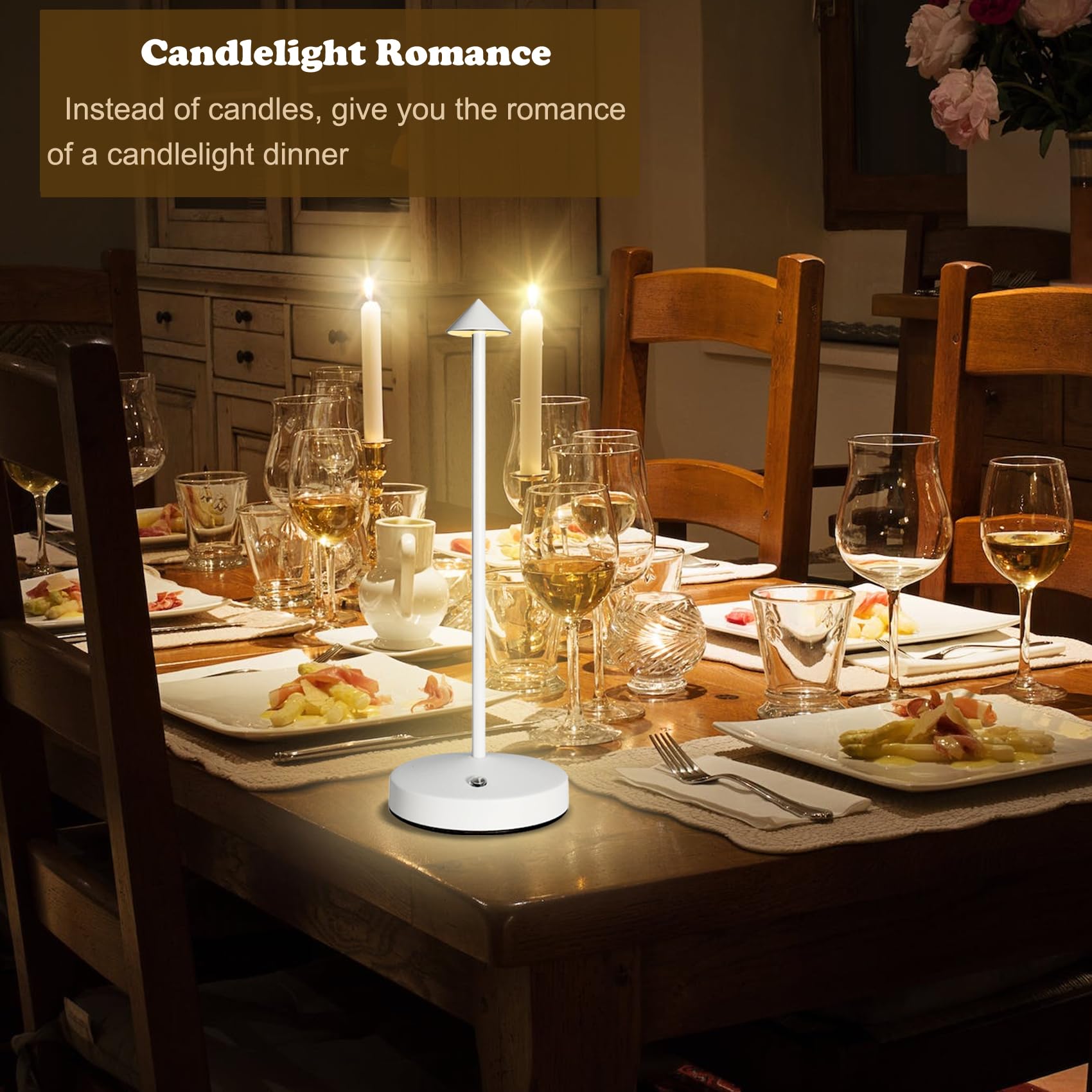 Cordless Table Lamps Rechargeable,White Battery Operated Table Lamp In Aluminum,Portable Led Touch 2 Levels Brightness Dimmable