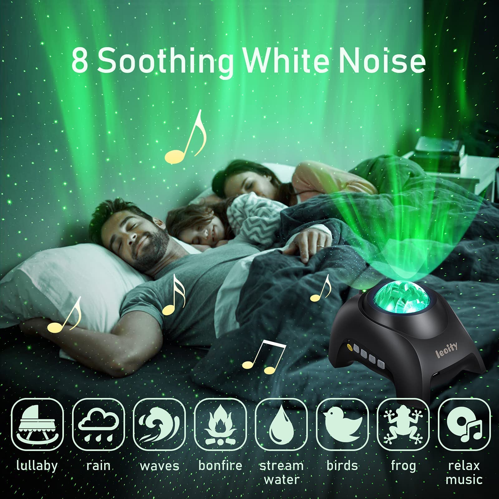 Leoity Star Projector with Remote Control, Bluetooth Speaker & White Noise, Black - LY-SP001