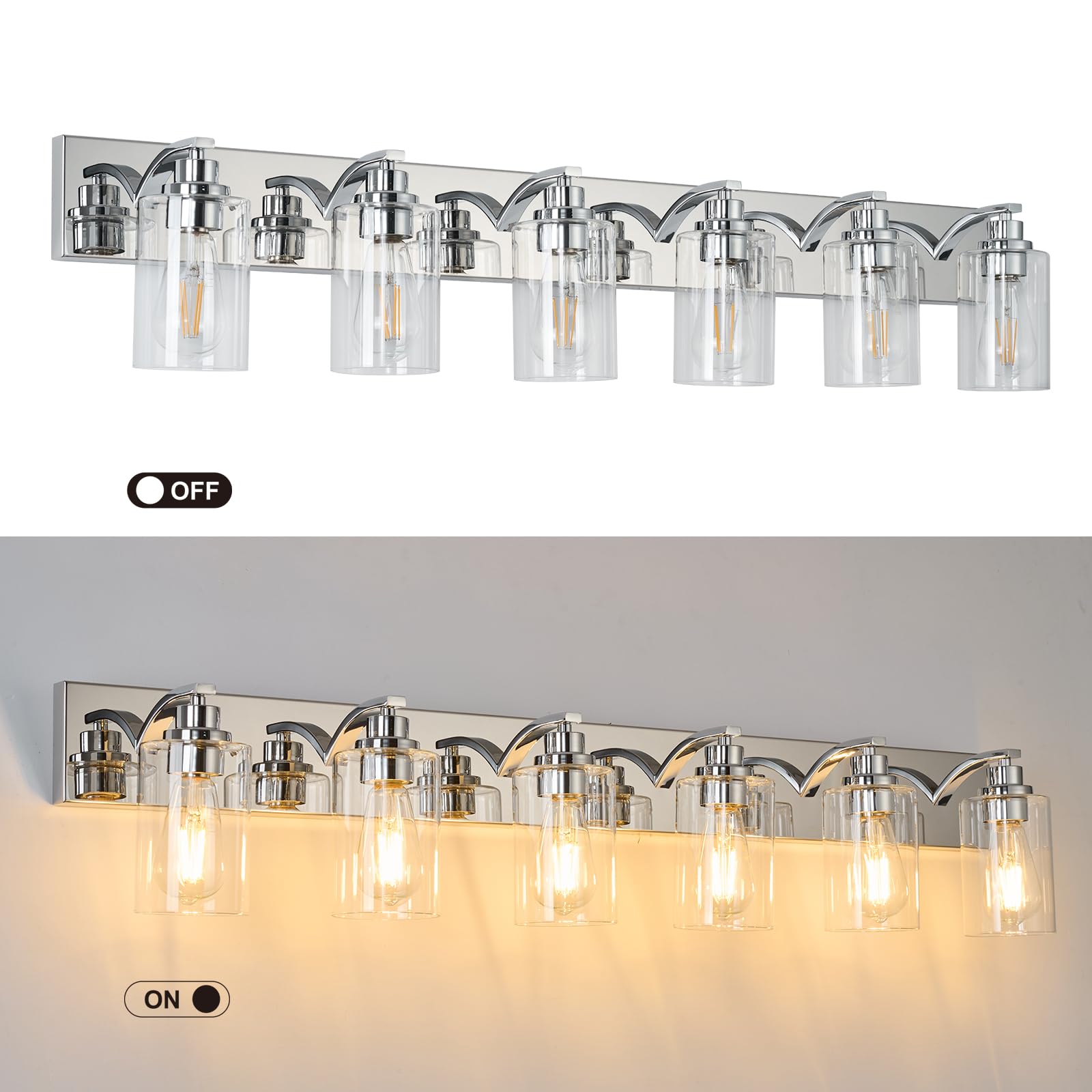 Alaislyc 6-Light Bathroom Light Fixtures Modern Chrome Vanity Lights For Bathroom Lighting Fixtures Over Mirror With Clear Glass Shade For Cabinet Mirror Bedroom Hallway