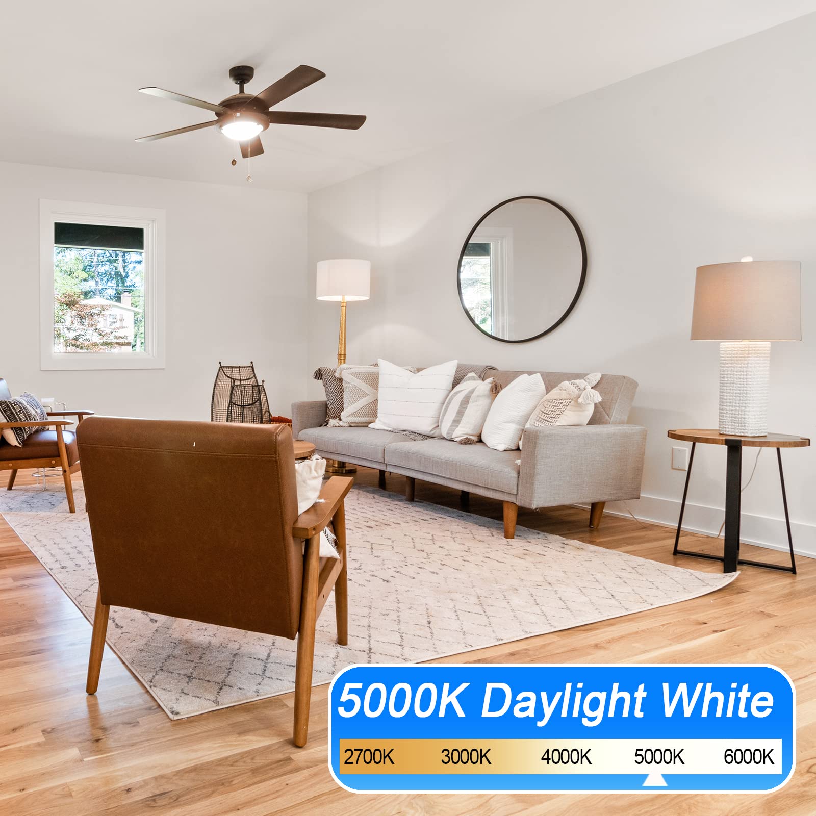 12 Pack E12 Ceiling Fan Light Bulbs, 60W Equivalent, Daylight White 5000K, Small Base Led Candelabra Light Bulb, Bright A15 E12