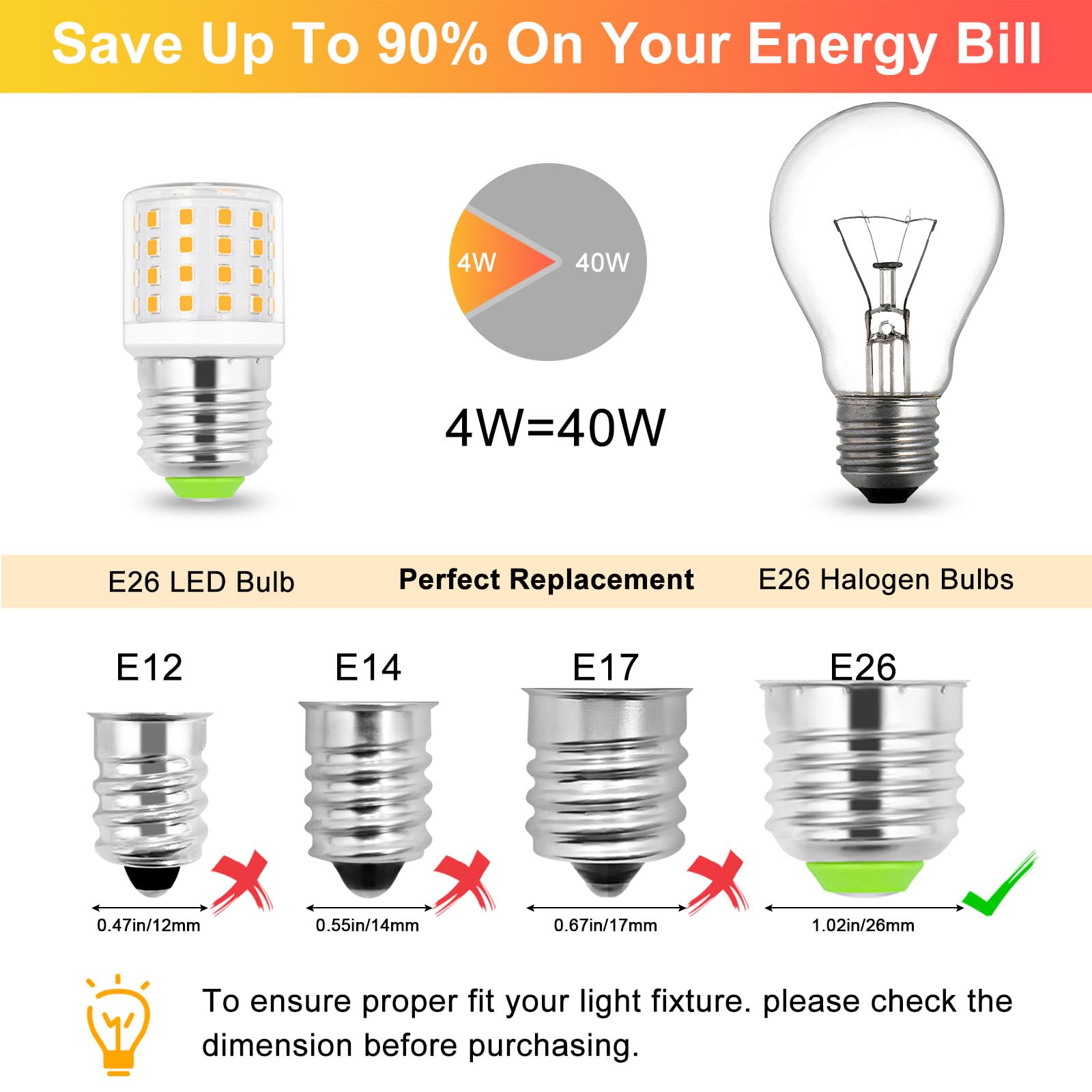 ZHENMING LED Refrigerator Bulb 4W E26 Medium Base Warm White 3000K A15, Polycarbonate, 1.25''D x 2.4''H,