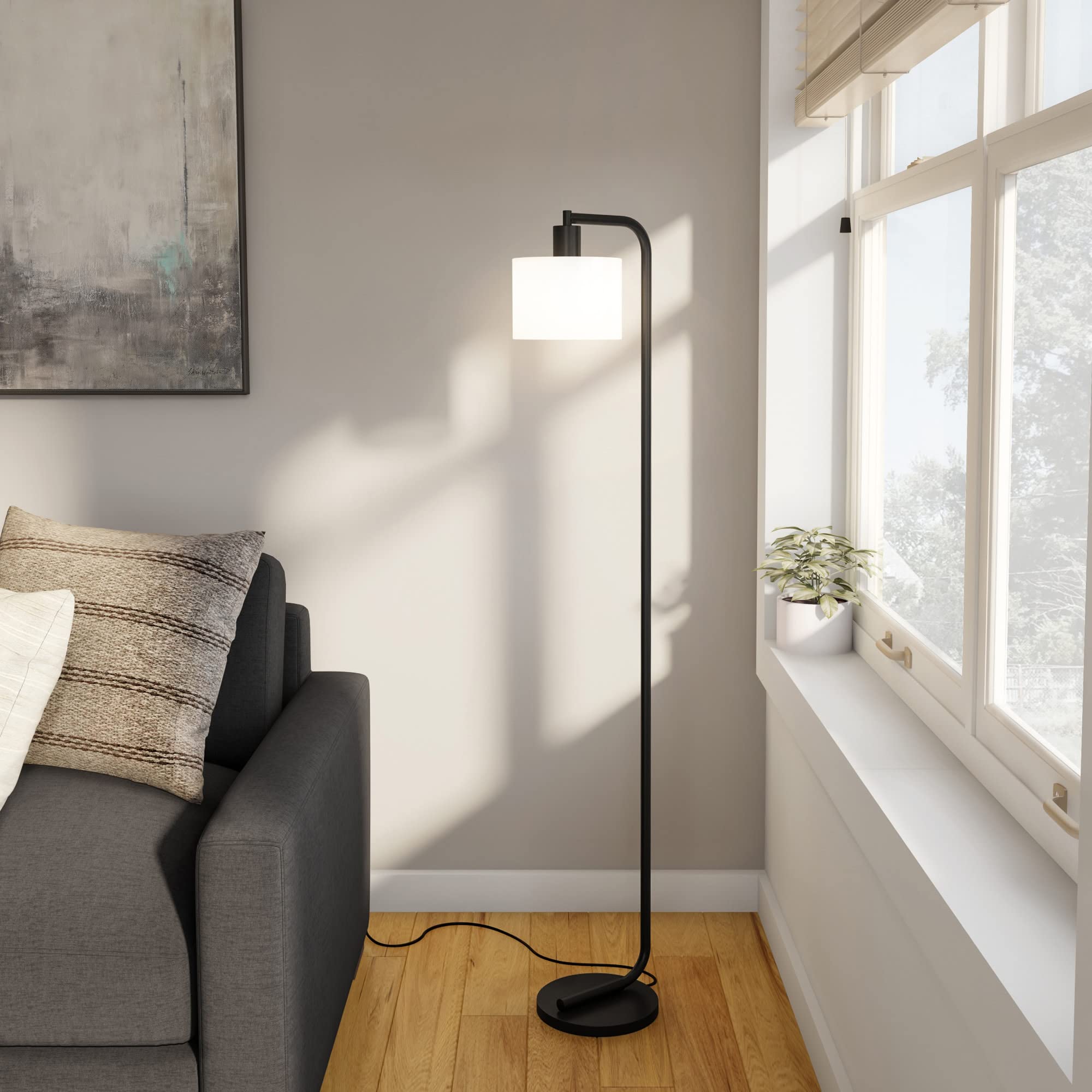 Henn&Hart Cadmus 57" Tall Floor Lamp, Metal with Glass Shade, Blackened Bronze/White, Model FL0408