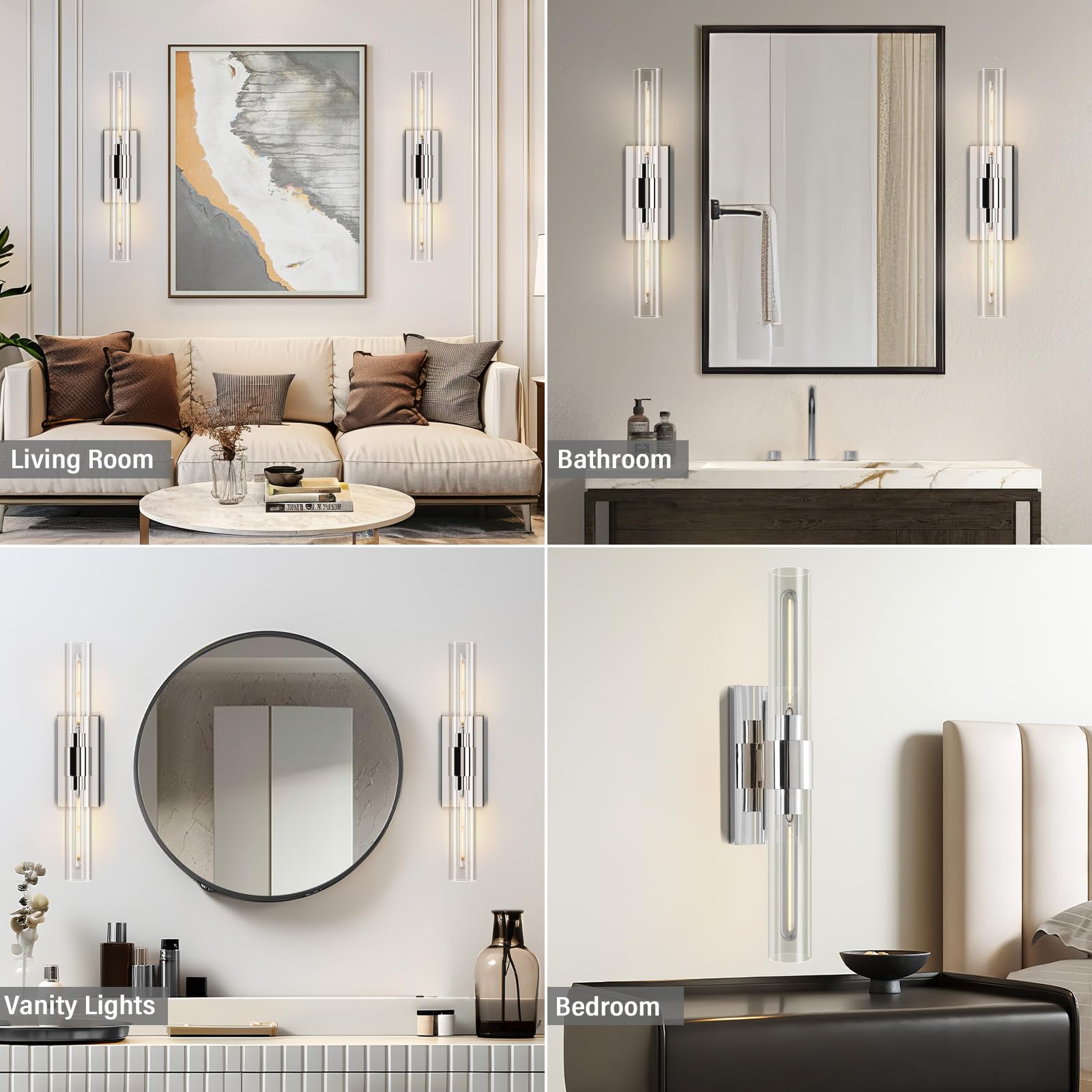 YUEXPAND Nickel Wall Sconces Set of Two, Brass 22.8" Lighting with Clear Glass Shade for Bathroom, Living Room, Bedroom, Hallway
