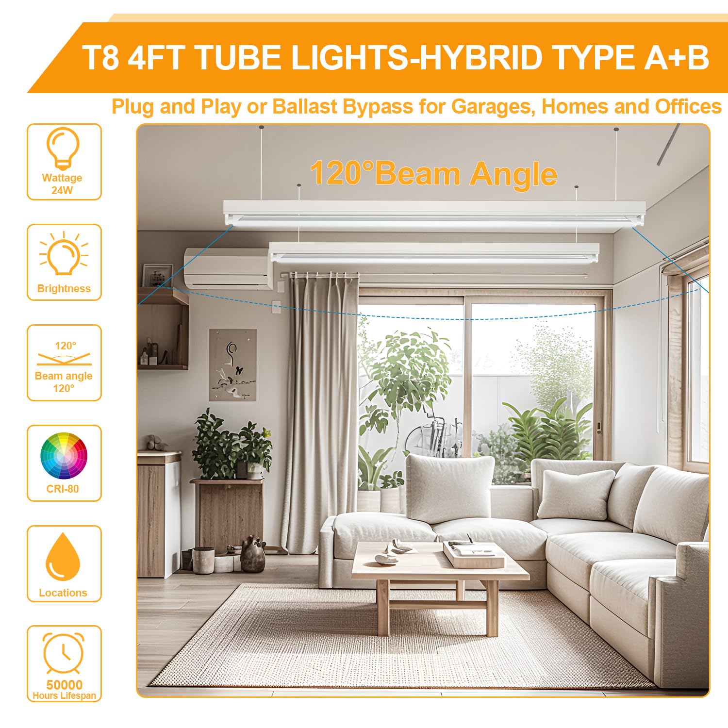 Semsmoks T8 T12 Led Tube Light Bulbs 4 Foot, Plug & Play Or Ballast Bypass, 24W 3120Lm 6000K Daylight, T8/T12 Led Fluorescent Li