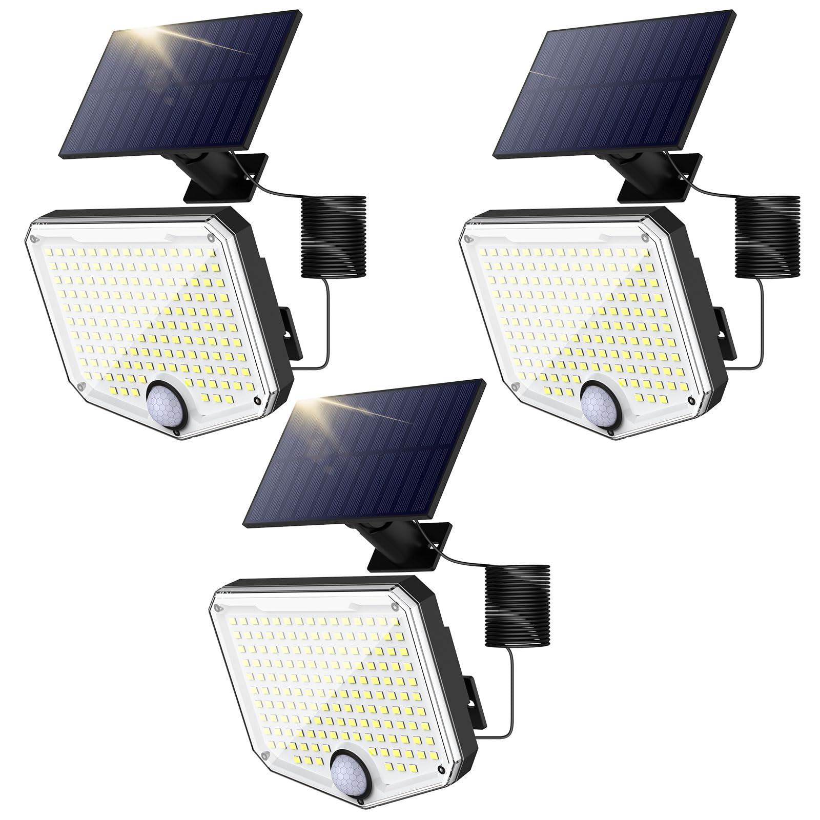 MoKo Motion Sensor Outdoor Lights - 222 LED Super Bright Solar Lights Outdoor with Remote Control & 16.4 Ft Cable 3000mah Waterp