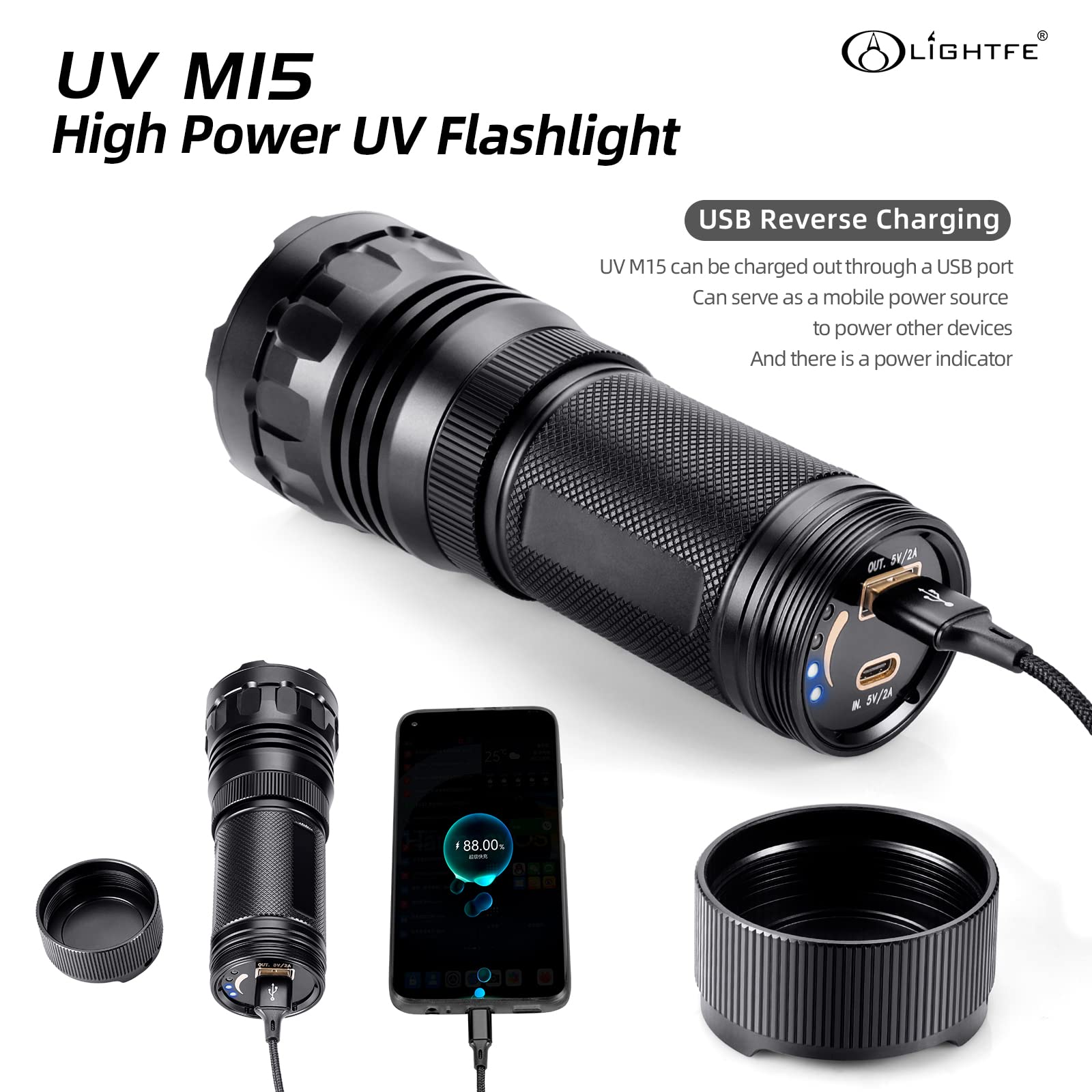Lightfe 20000Mw 365Nm Uv Light Flashlight With Filter Lens For Medical And Chemical Use