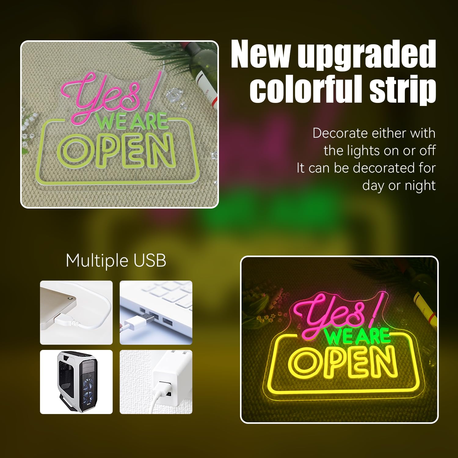 Ineonlife Open Neon Sign Light Up For Wall Decor Yes We Are Open Led Sign For Business Acrylic Decoration For Bar Coffee Shop Re