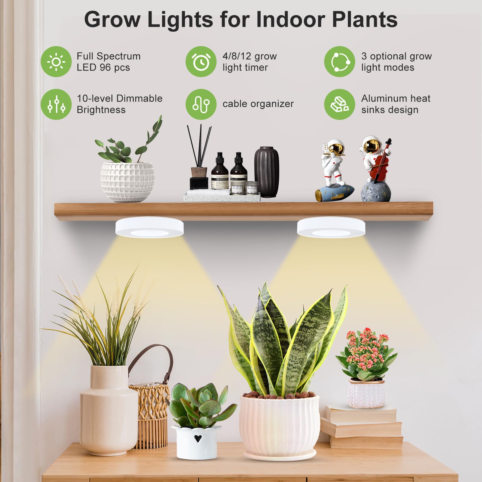 Aopeids 96 Led Grow Lights For Indoor Plants Full Spectrum 5000K, Upgraded 3 Lighting Modes, Plant Light With Auto On/Off Timer 4/8/12H, Halo Small Grow Light 10-Level Dimmable (White, Dual Head)