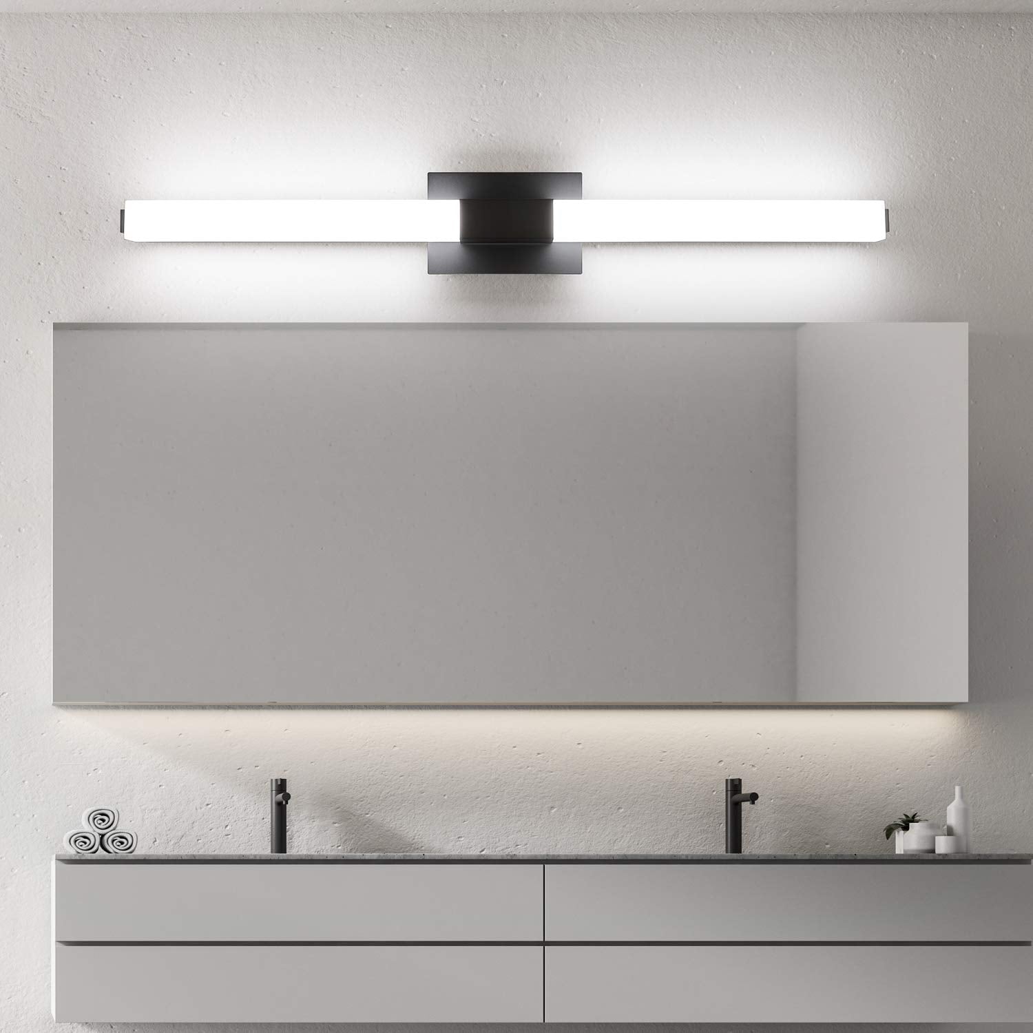 ZUZITO LED Bathroom Light Fixture 39.4in Matte Black Dimmable Acrylic Wall Light 6000K Bright Cool White